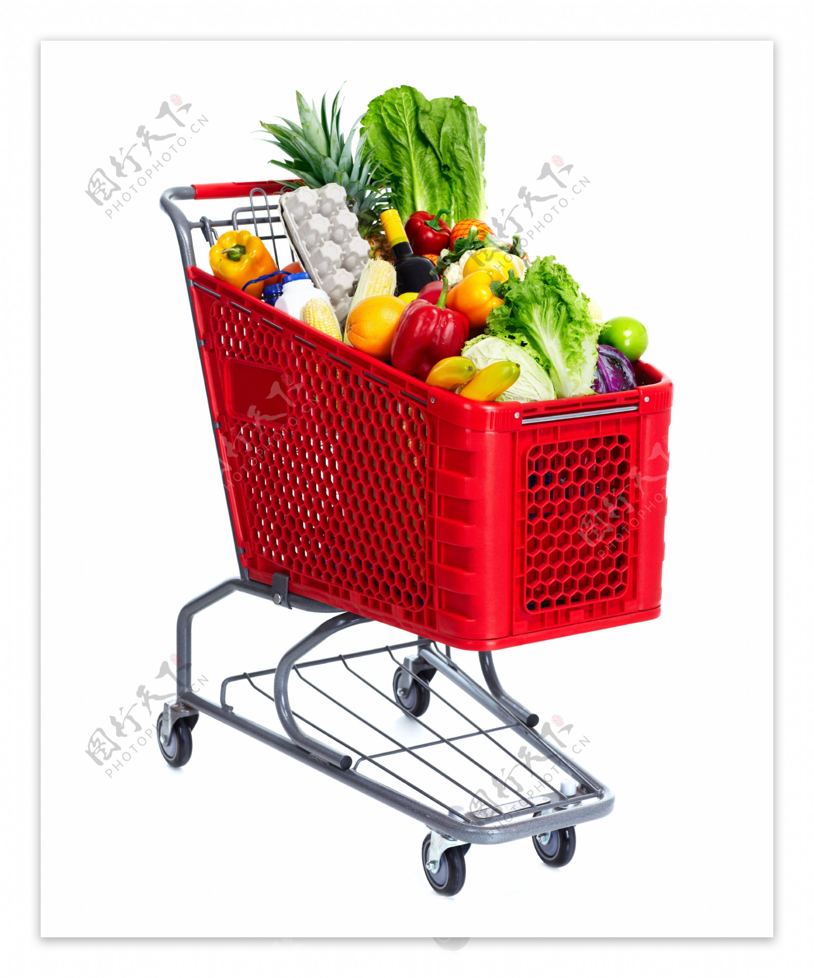 购物手推车里的水果蔬菜图片