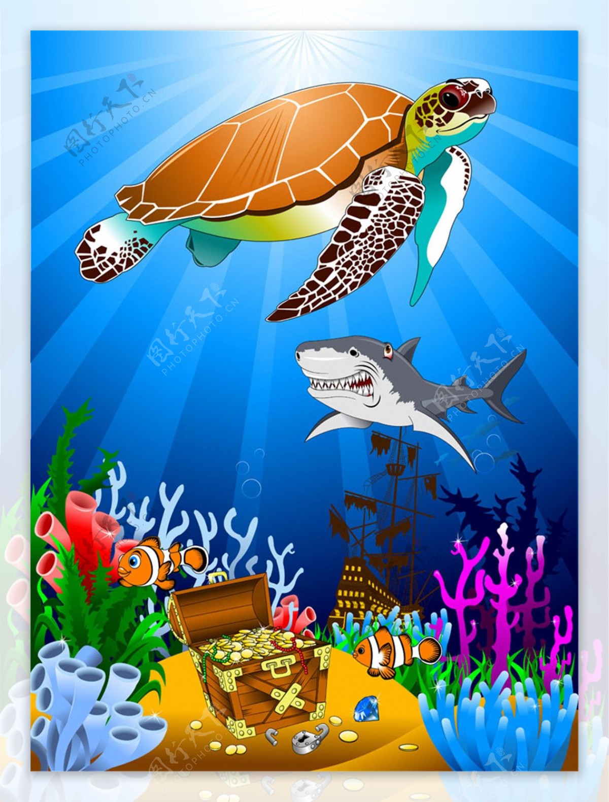 海底乌龟和宝箱图片