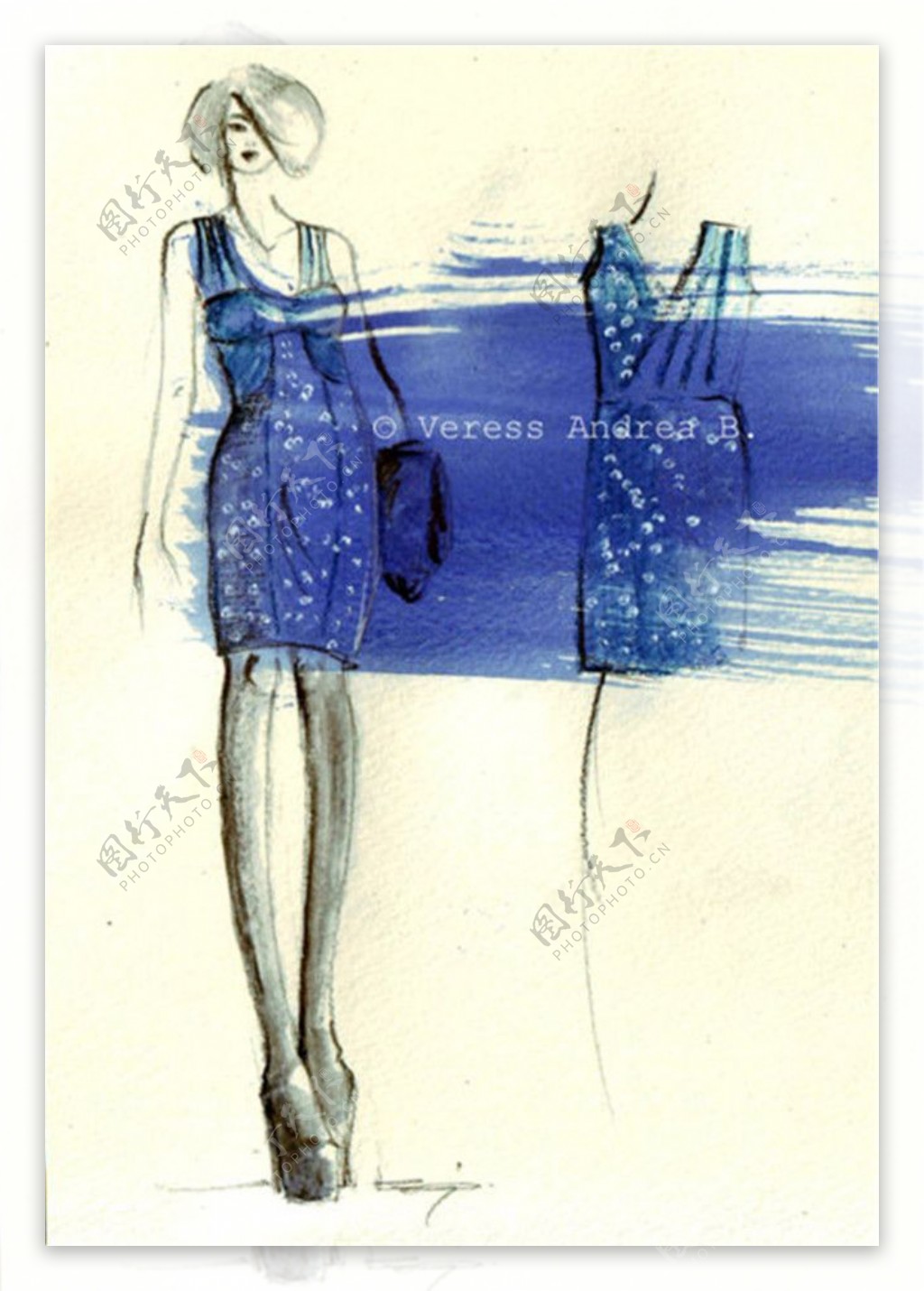 2款蓝色紧身裙设计图