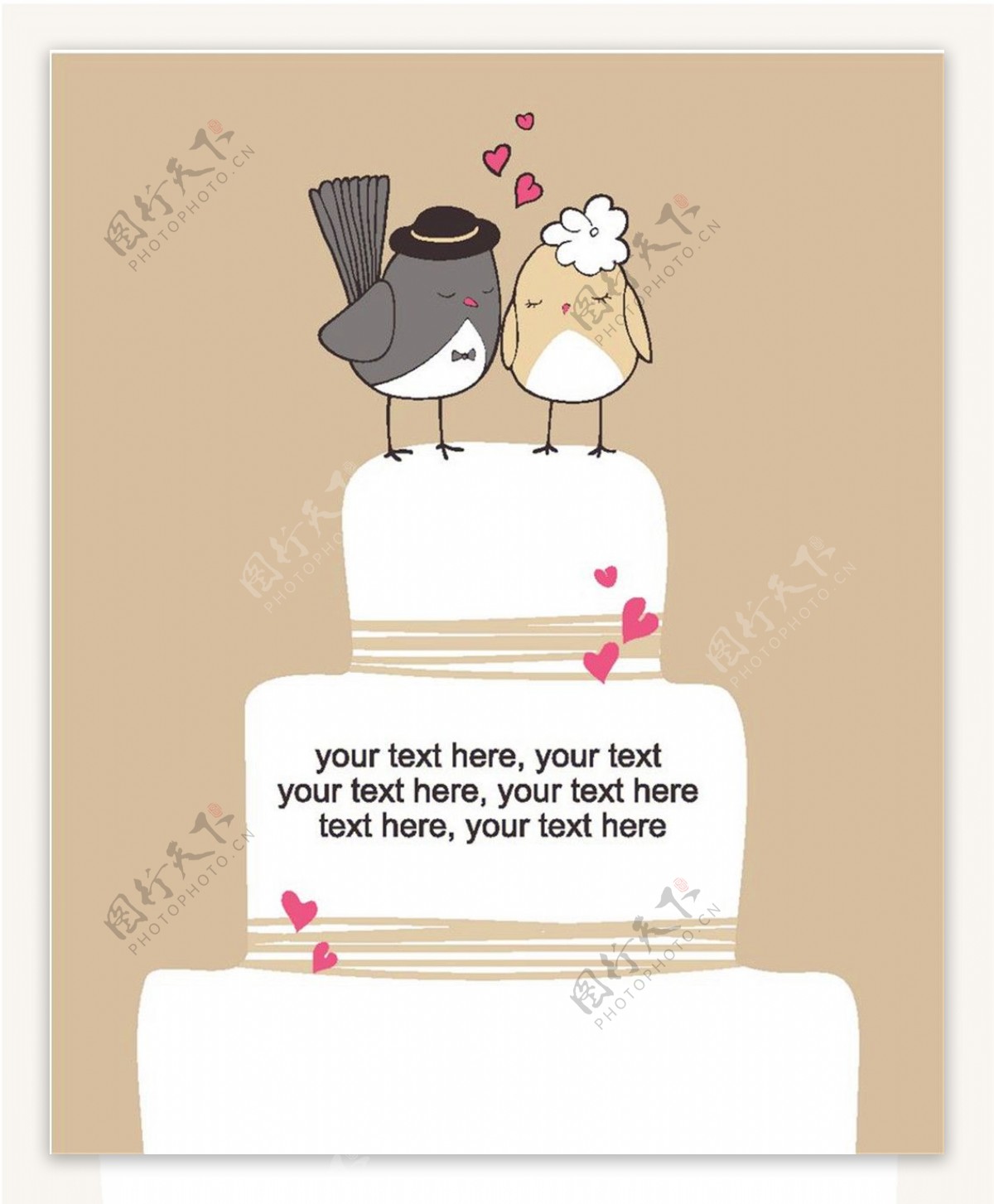 爱情鸟蛋糕婚礼请贴图片