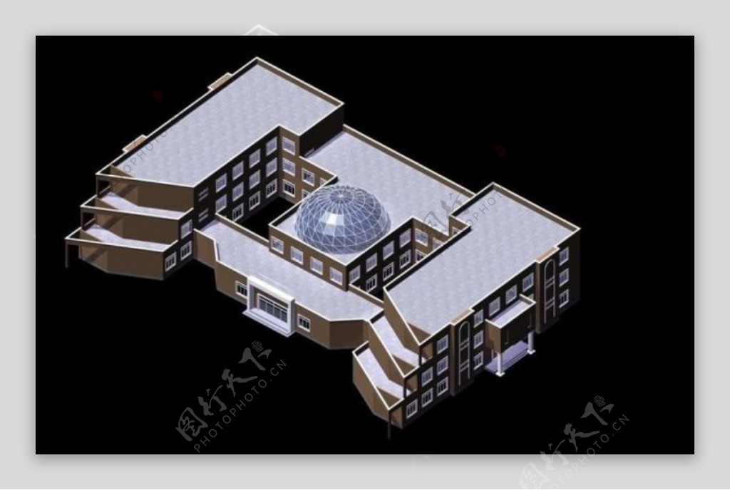 MAX现代M形教幼儿园3D模型