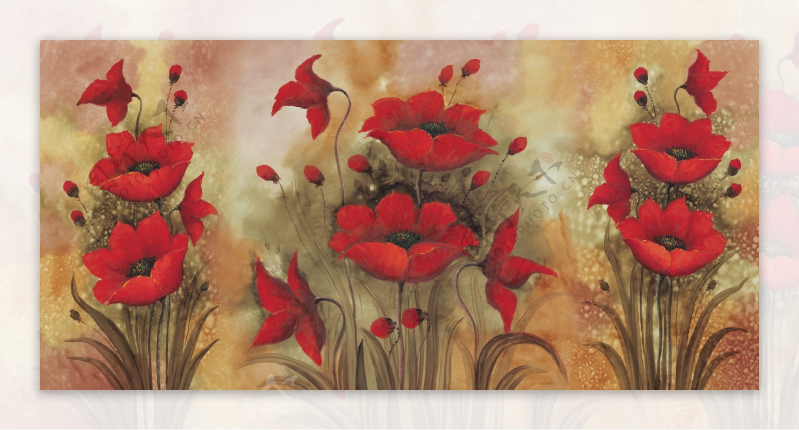 红色花朵无框画图片