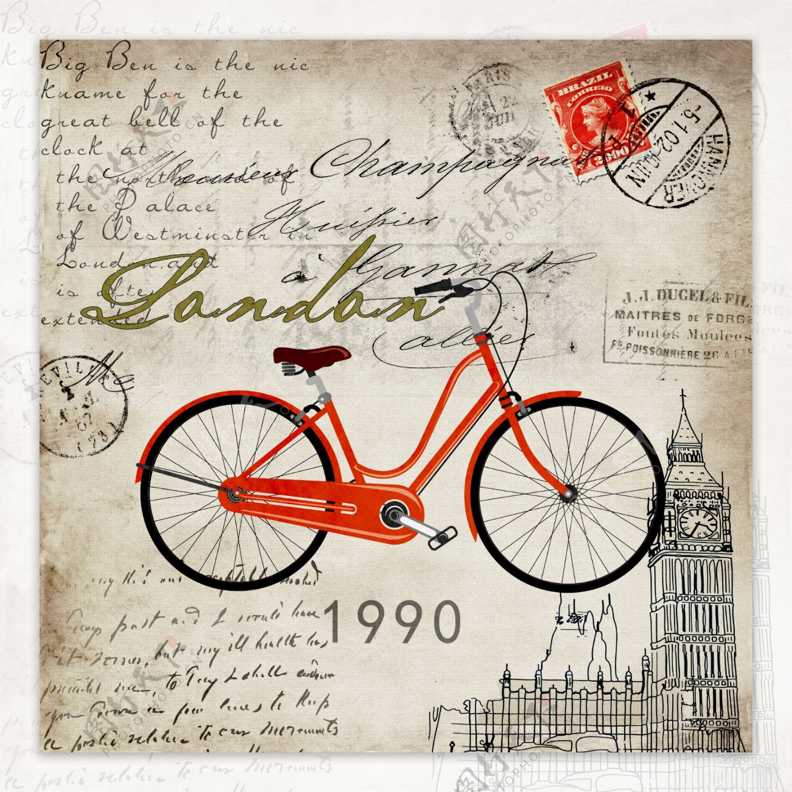 自行车与邮票邮戳图片