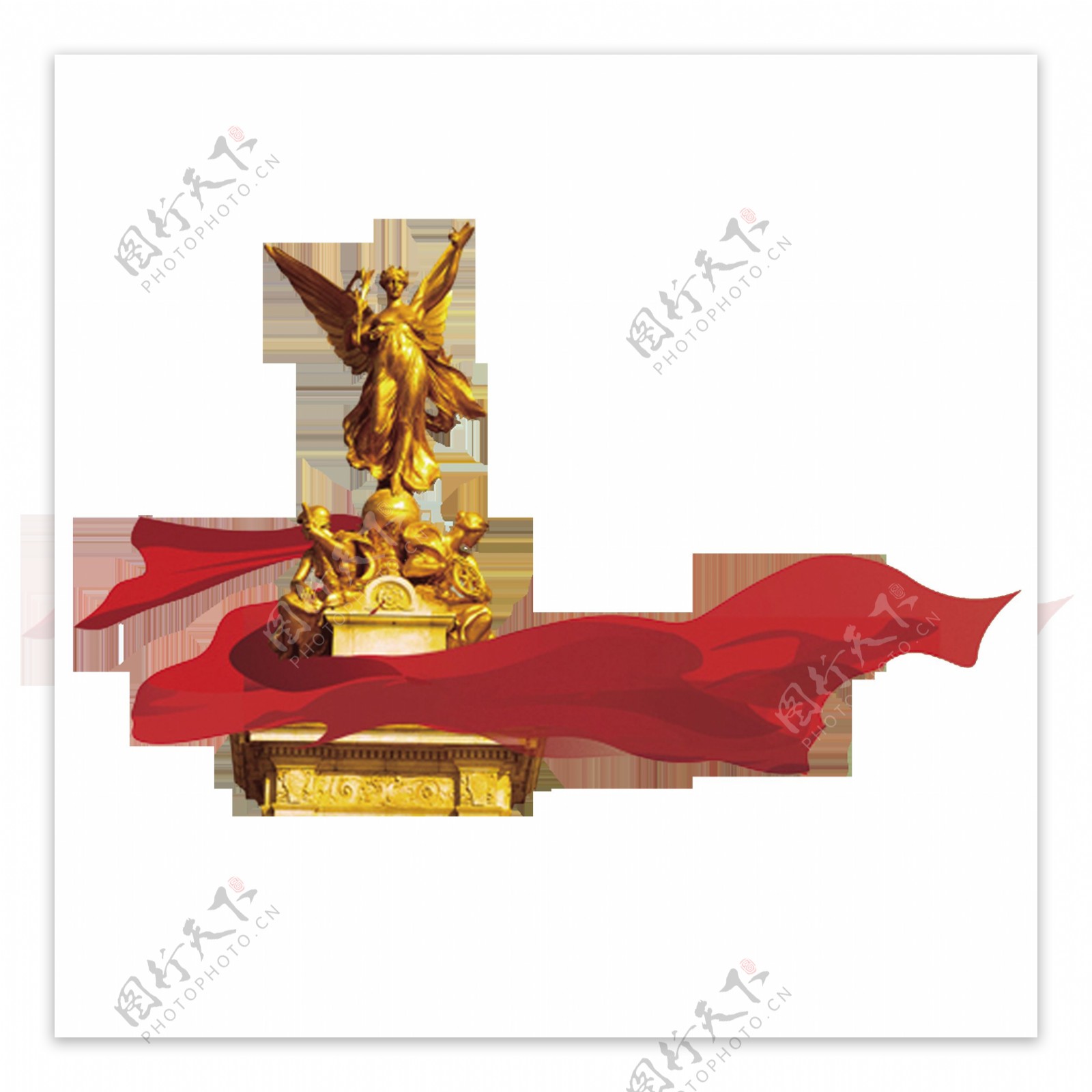 金色雕塑天使红绸素材