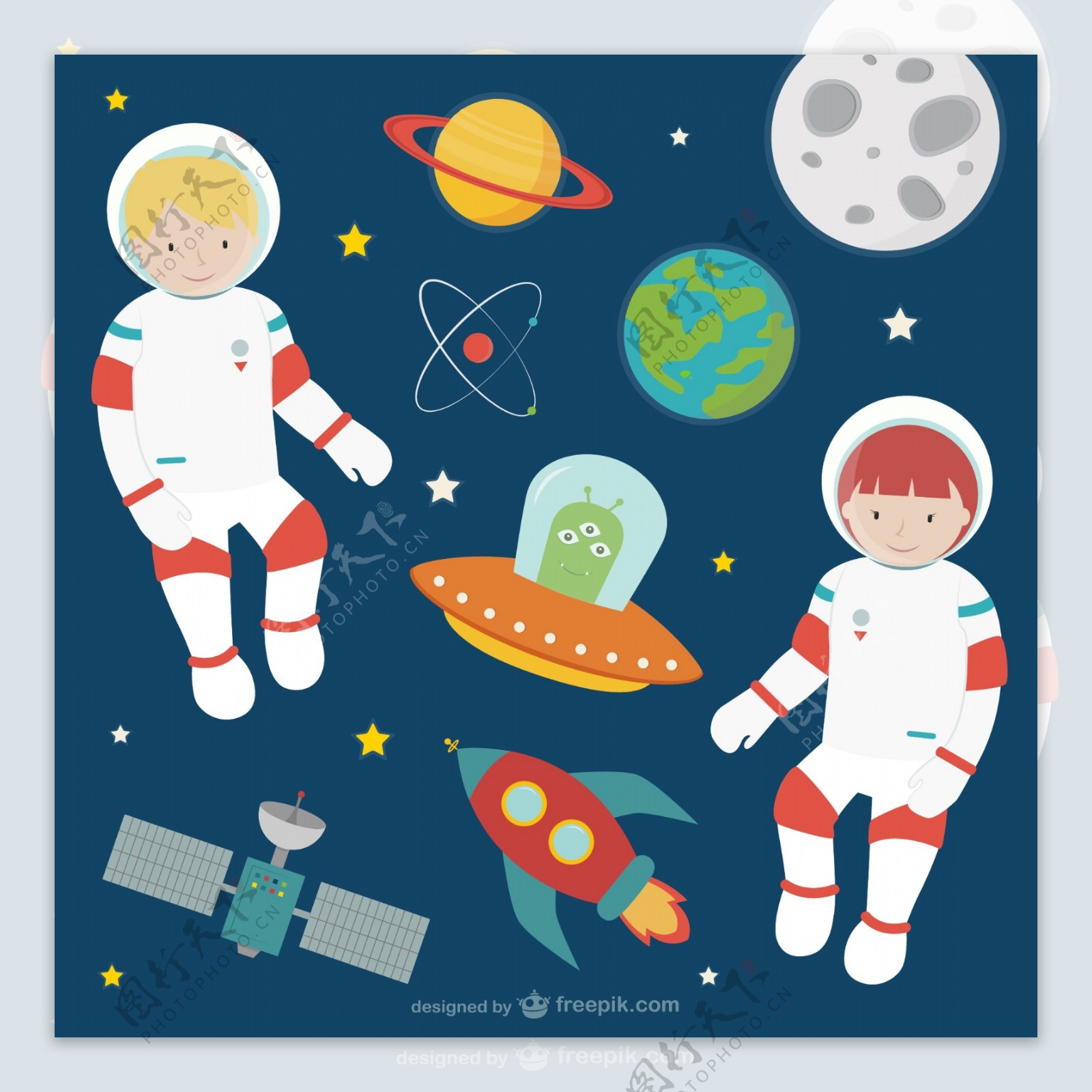 童趣太空探险插画矢量素材图片