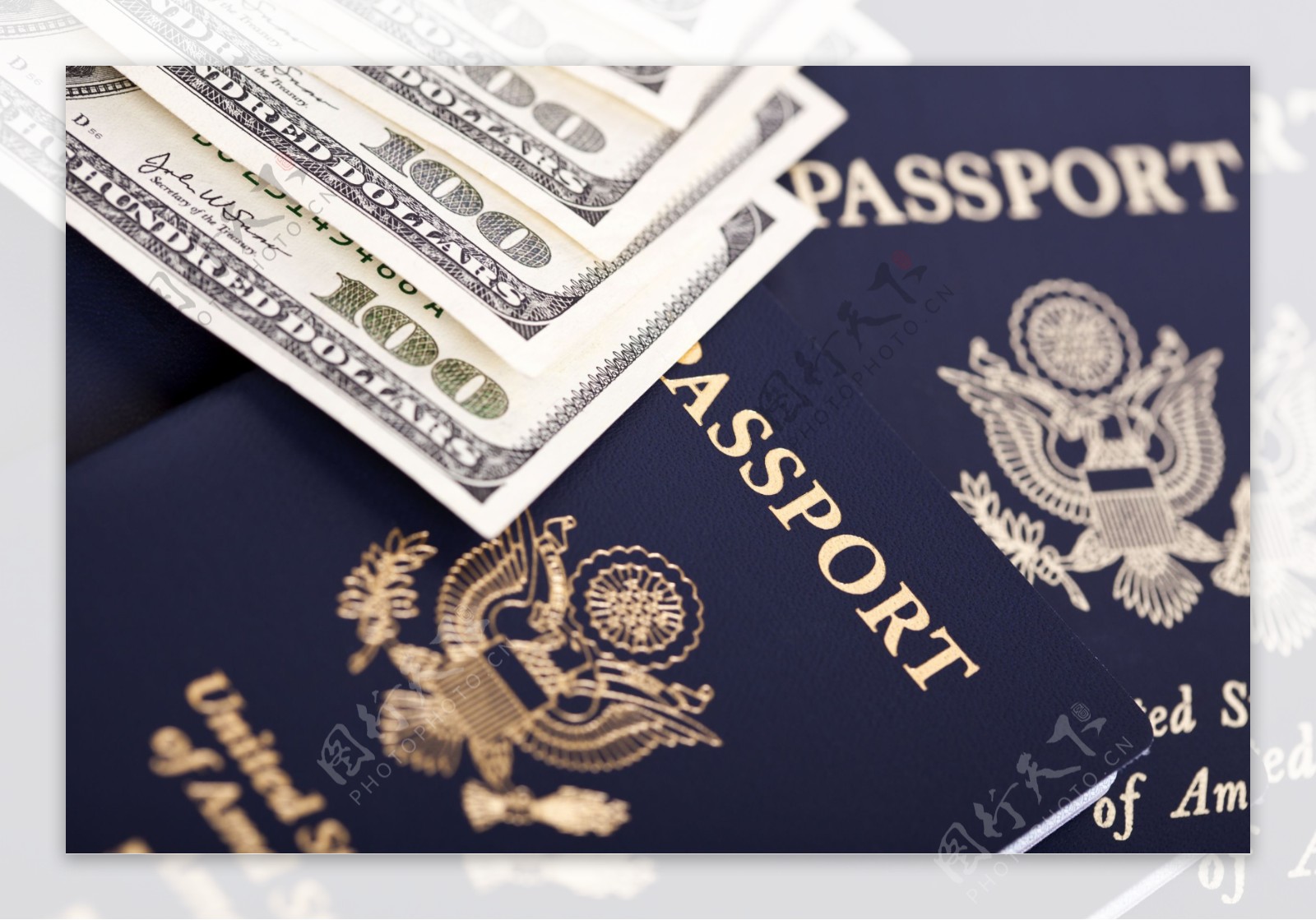 美国护照和美元图片