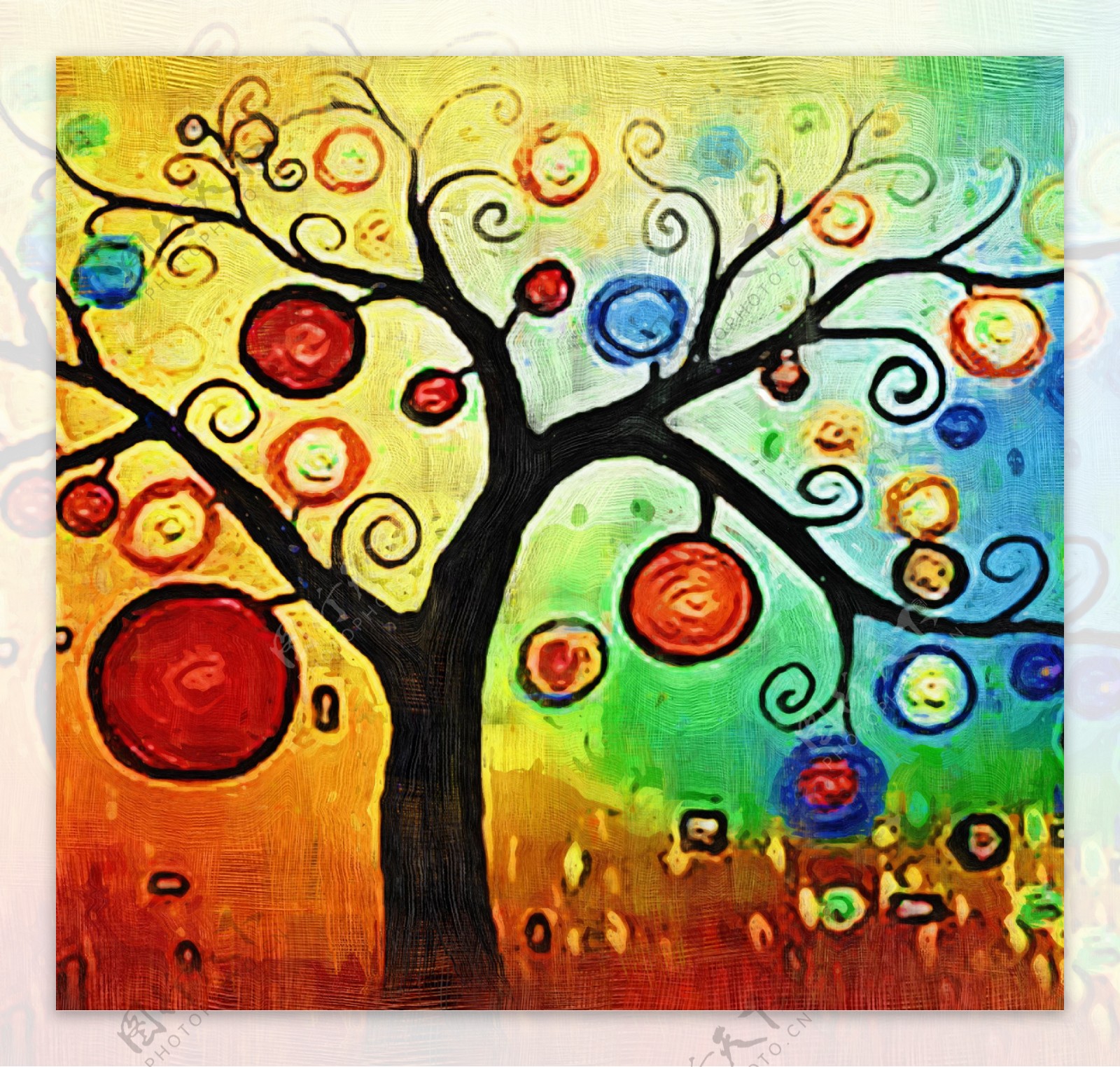 创意彩色圈圈树花装饰画