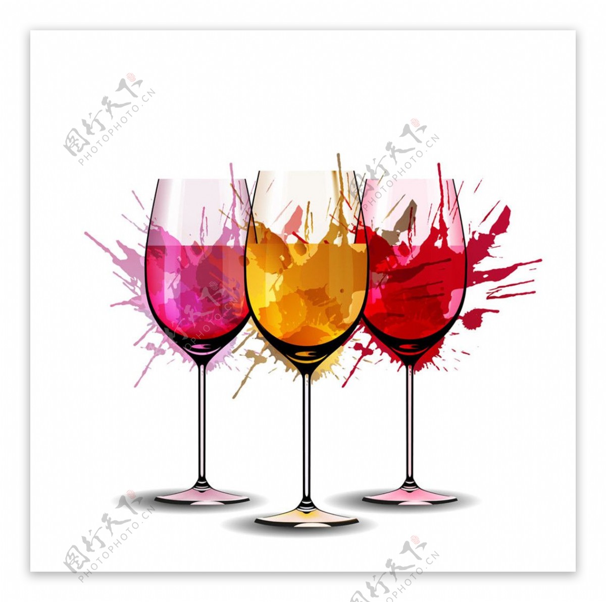 水彩喷溅卡通葡萄酒图片