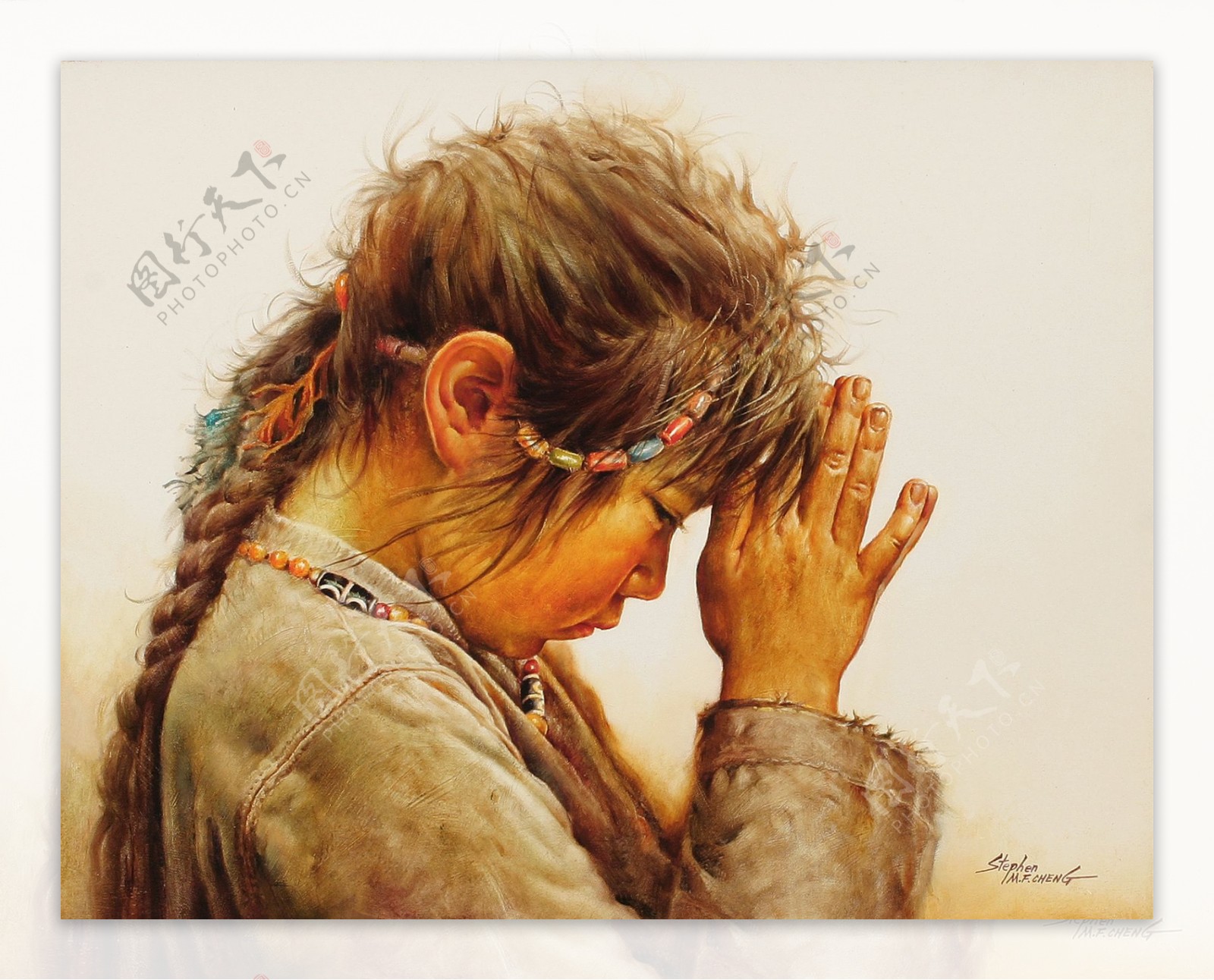 祈祷的儿童油画图片
