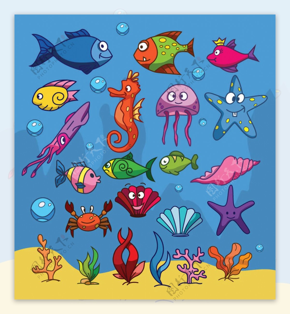 卡通手绘海底生物
