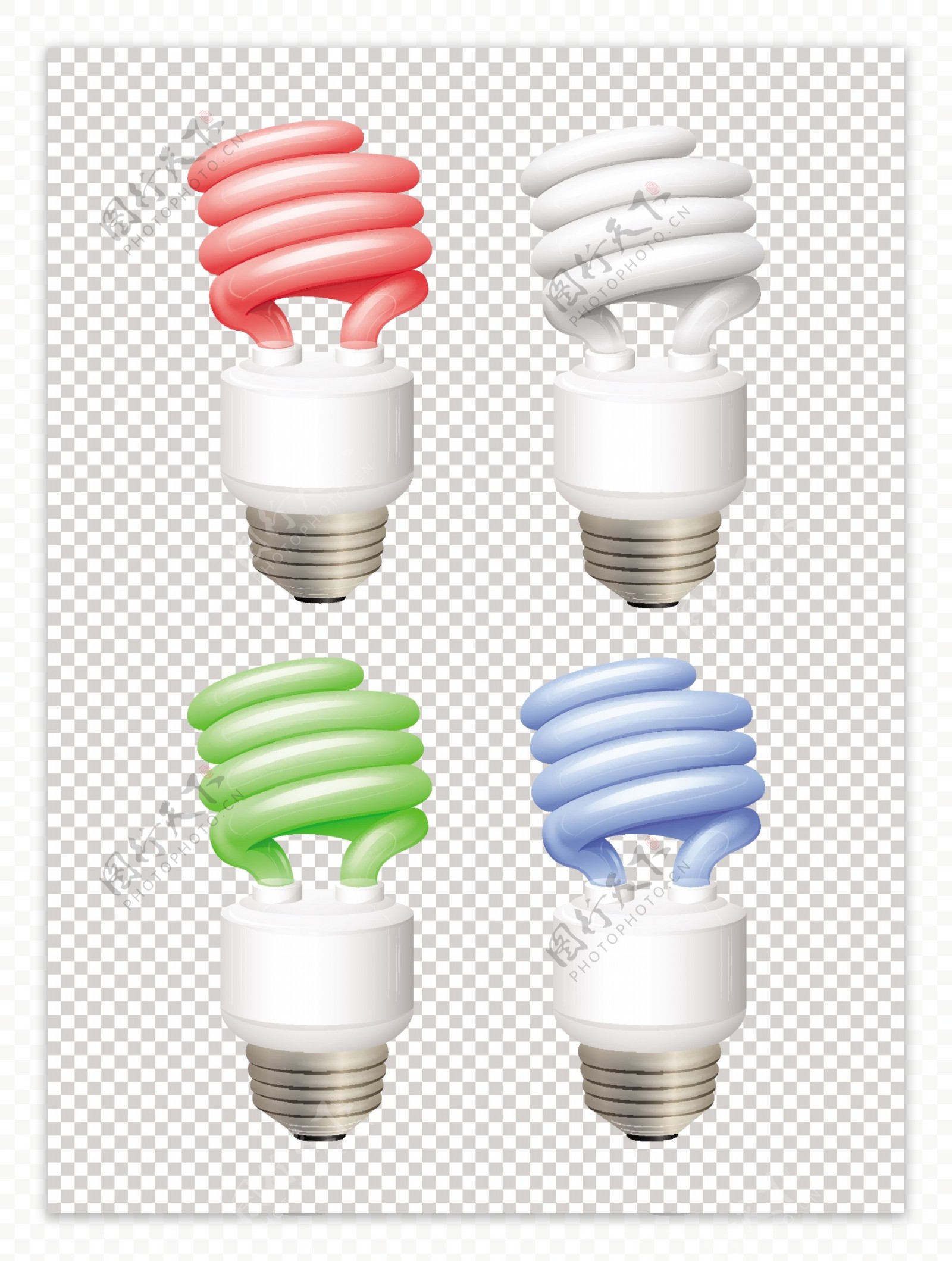 不同颜色的灯泡节能灯透明背景图