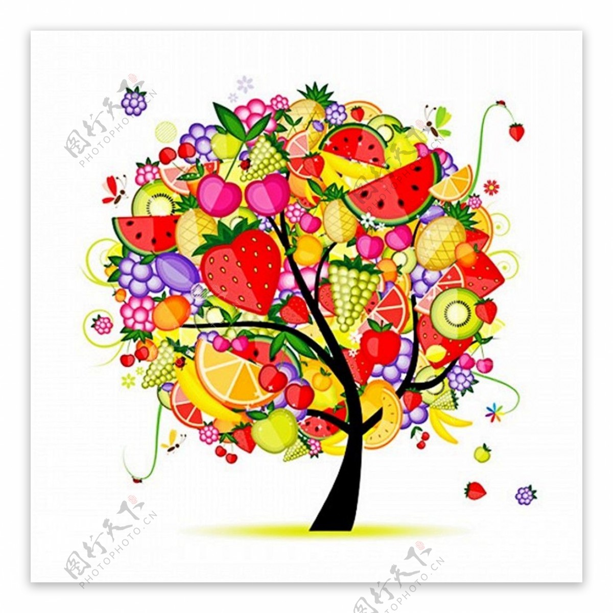 彩色创意水果树矢量素材