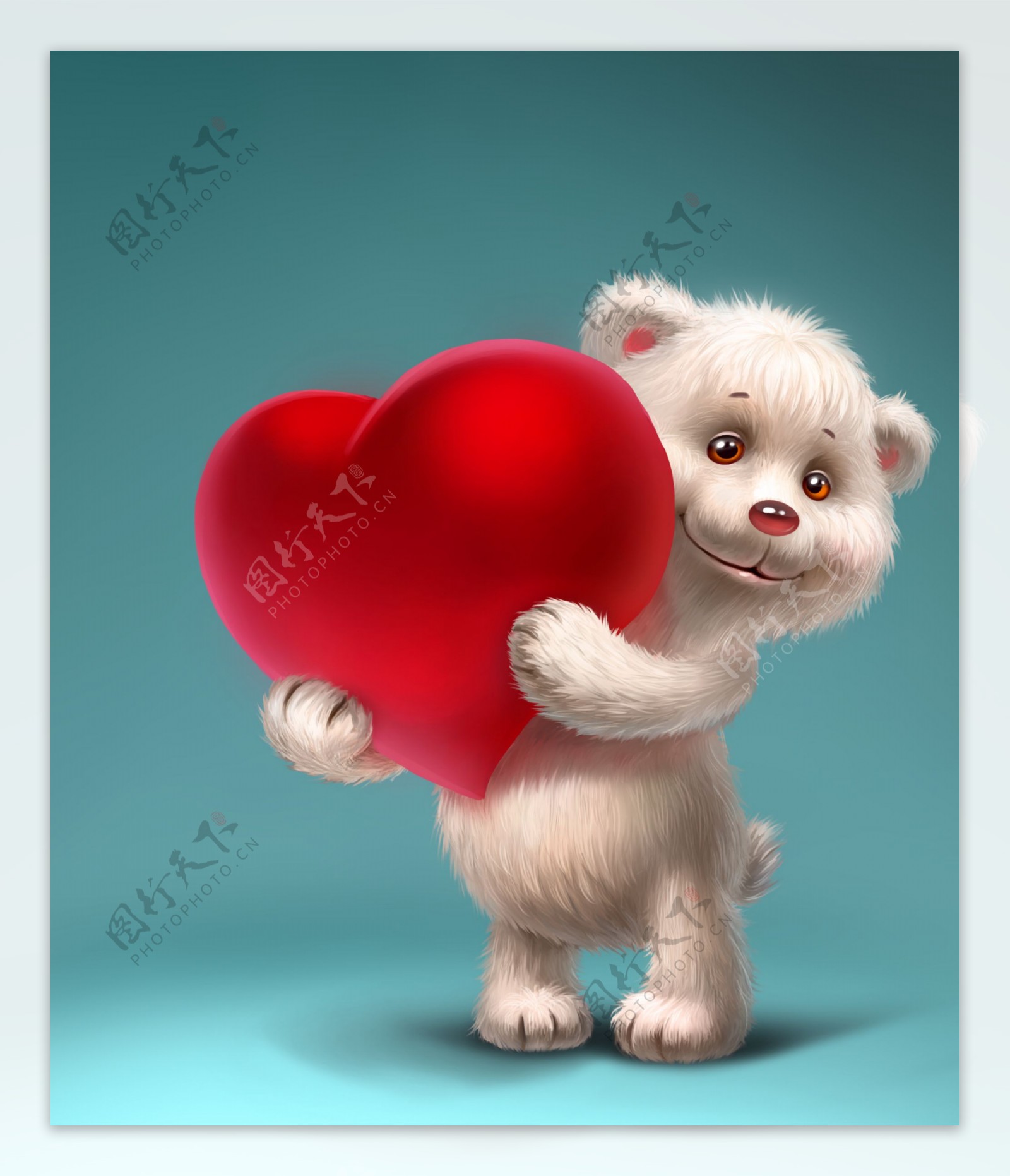 3D小熊抱着心形图片