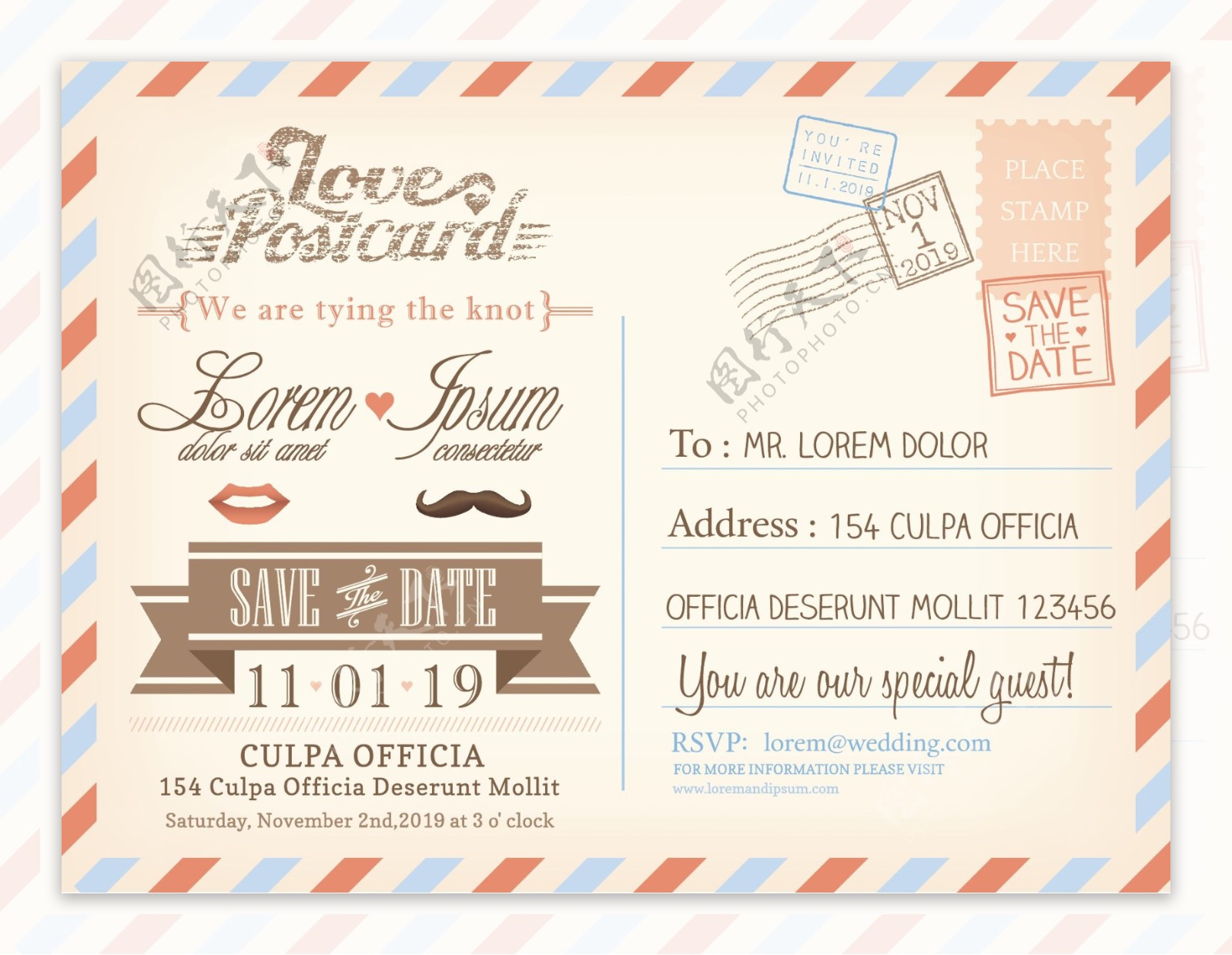 复古标签邮标婚礼信件模板下载