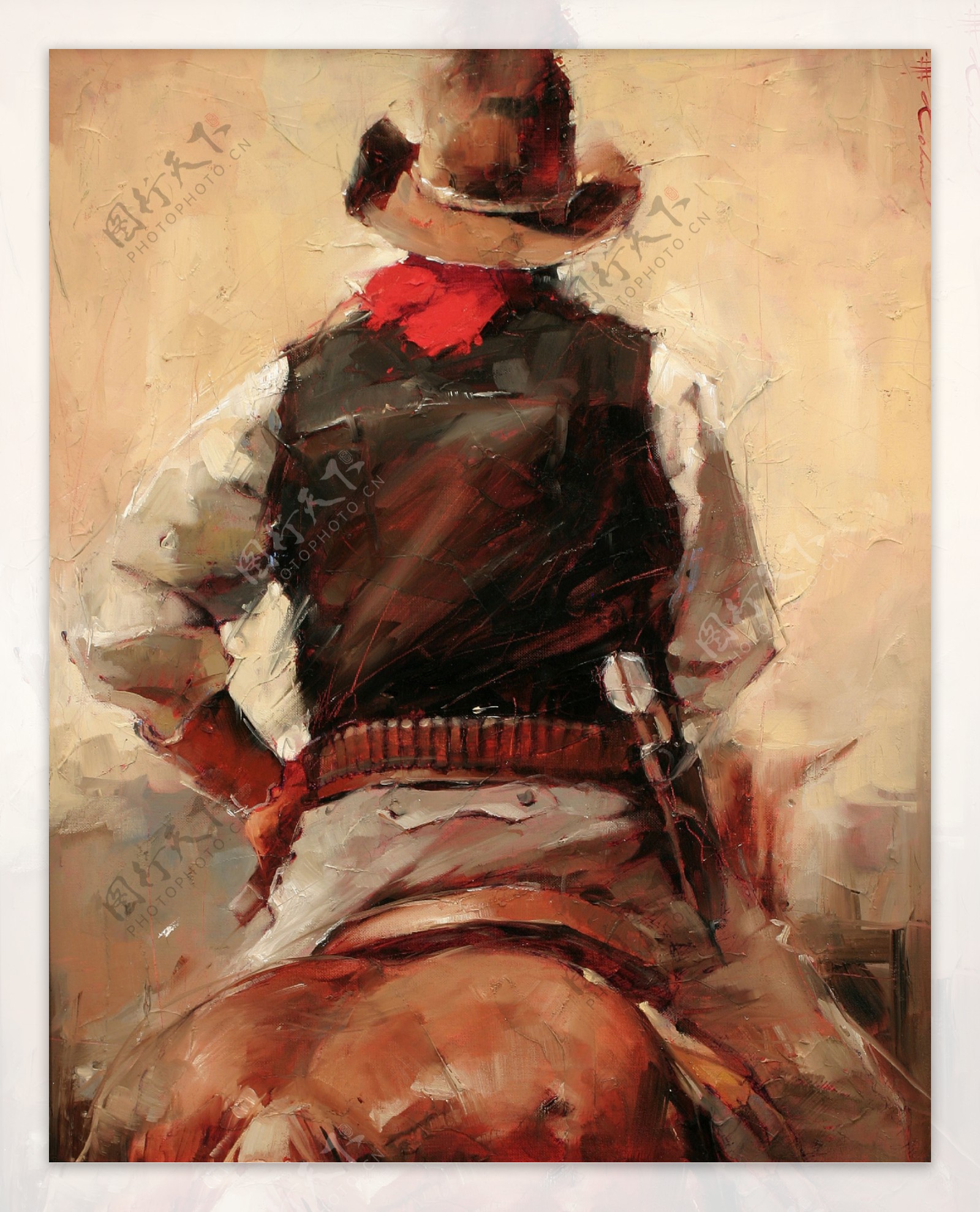 马背上的西部牛仔肖像画图片