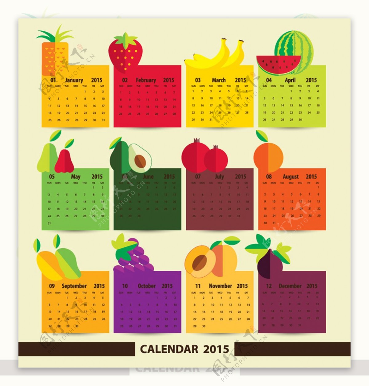 水果标贴年历矢量