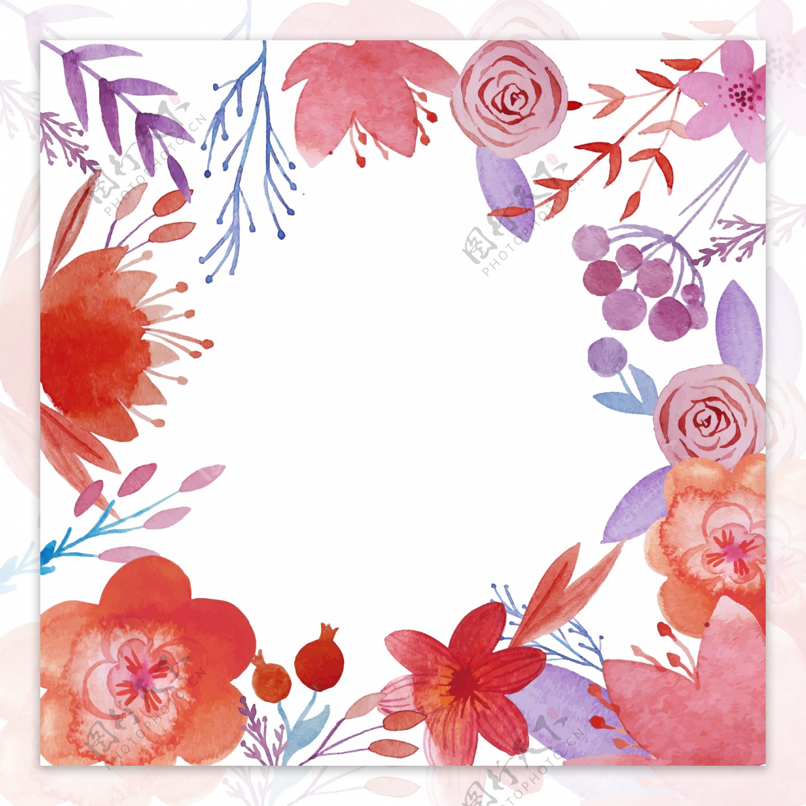 唯美手绘水彩花环花朵贺卡请柬卡片背景