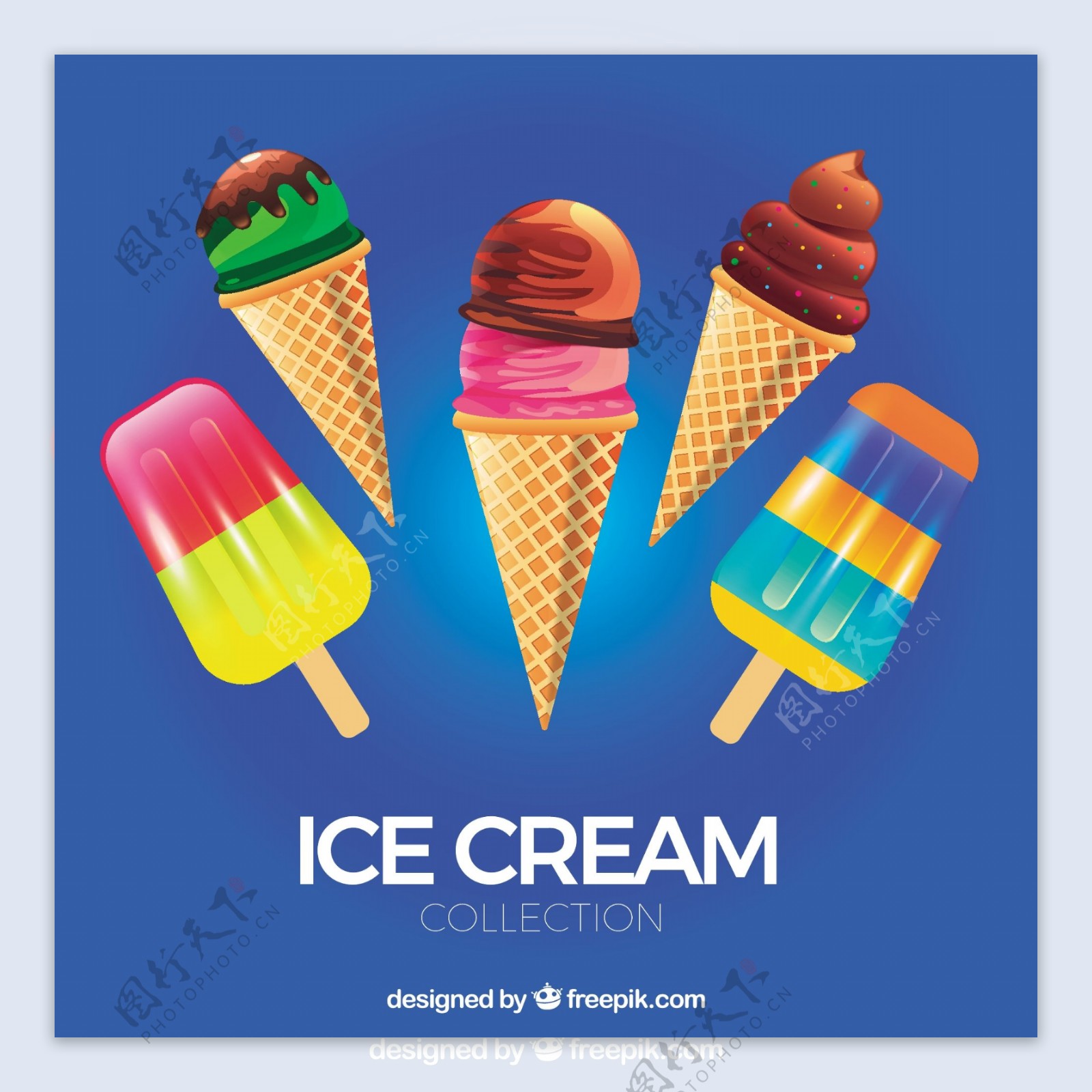 手绘彩色冰淇淋图标