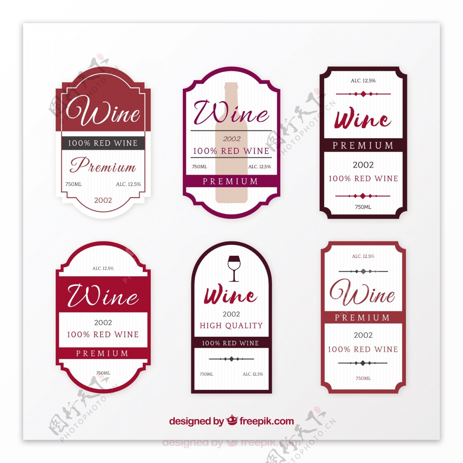 扁平风格葡萄酒标签图标