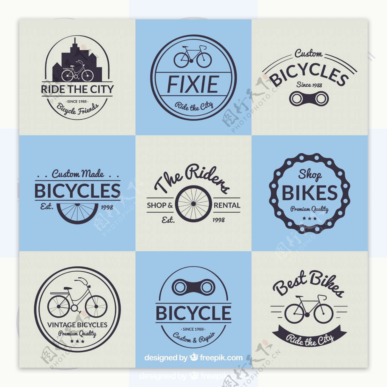 复古设计中的自行车徽章收藏
