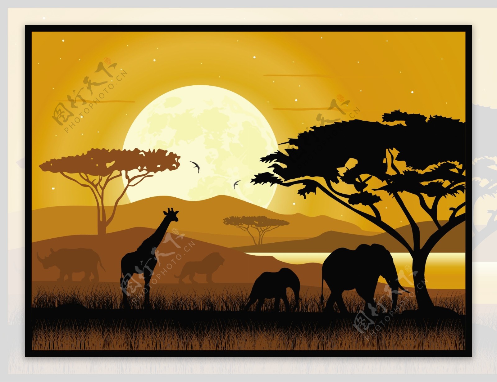非洲草原动物剪影