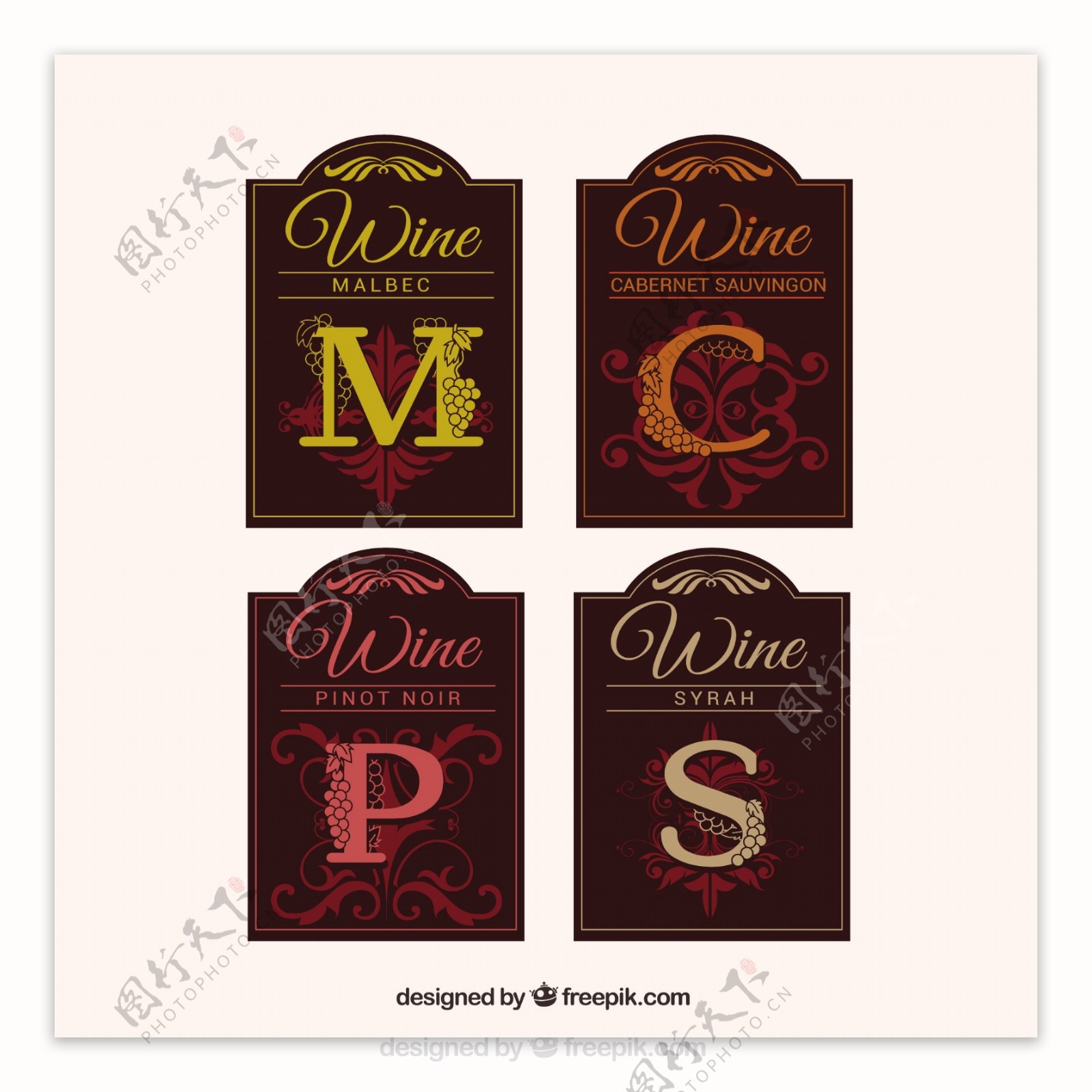 装饰字母葡萄酒标签