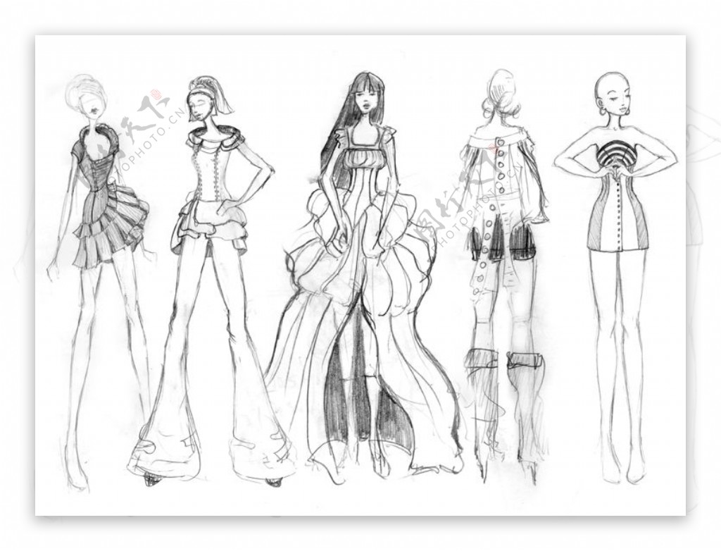 5款女装设计手绘图