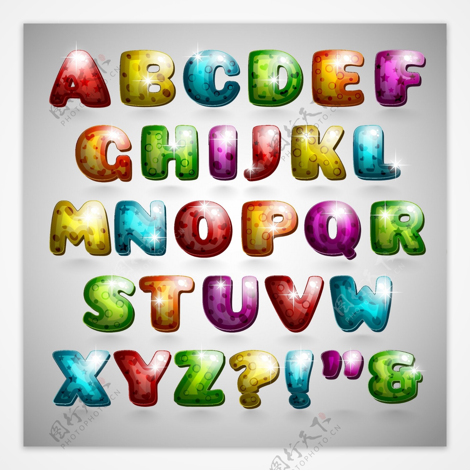 彩色质感字母设计矢量图图片