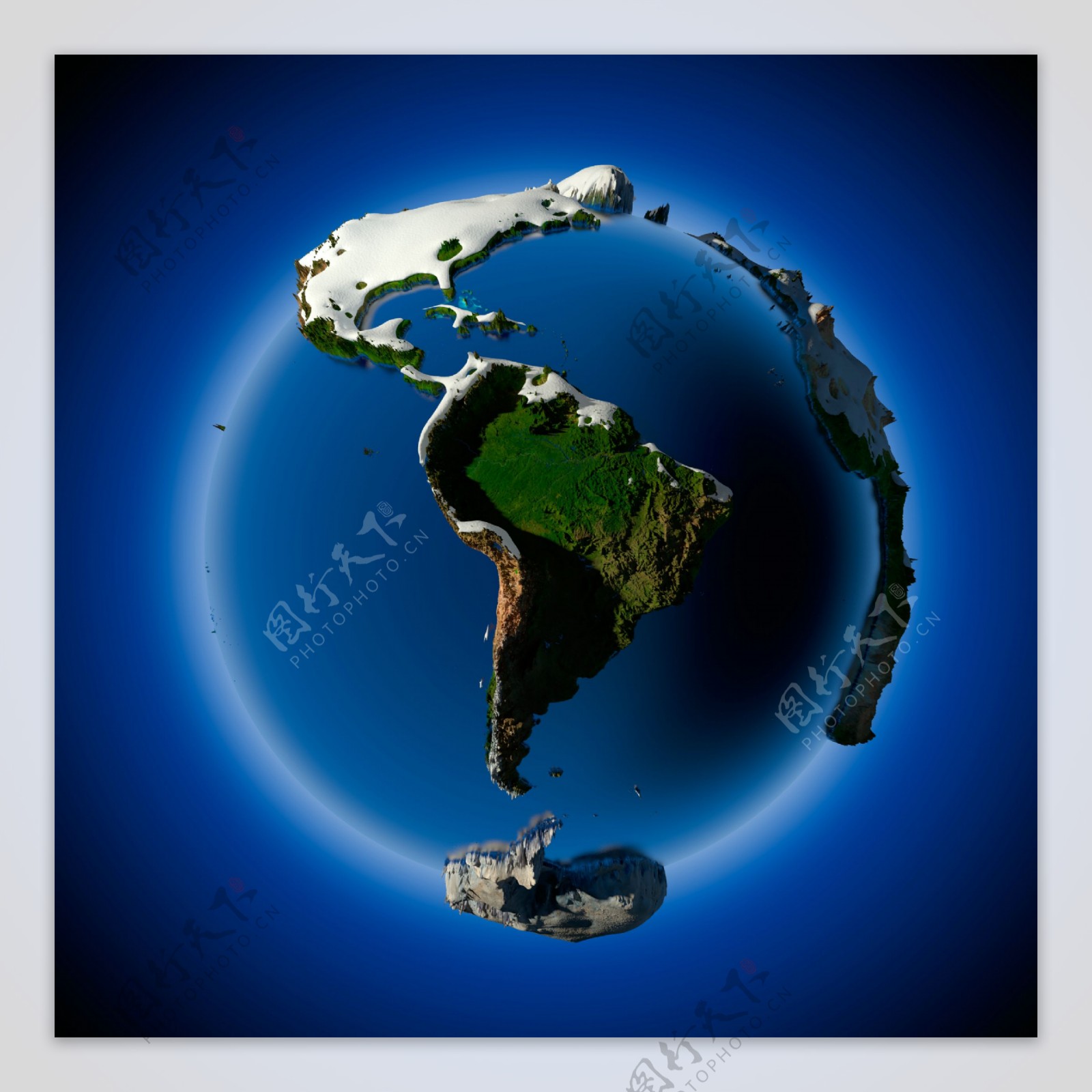 绿色的南美洲和积雪覆盖的北美洲图片