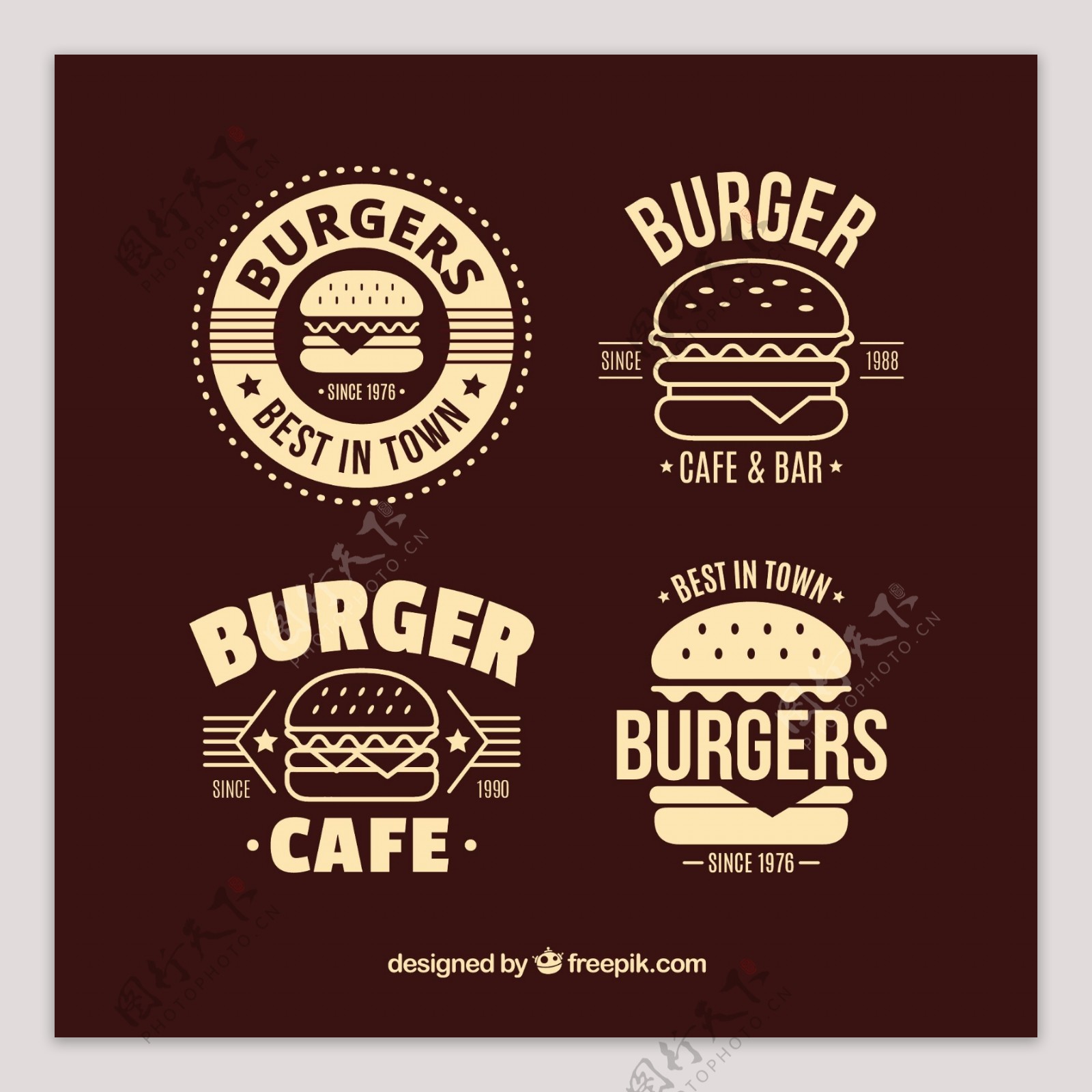 四个汉堡包装饰标志图标
