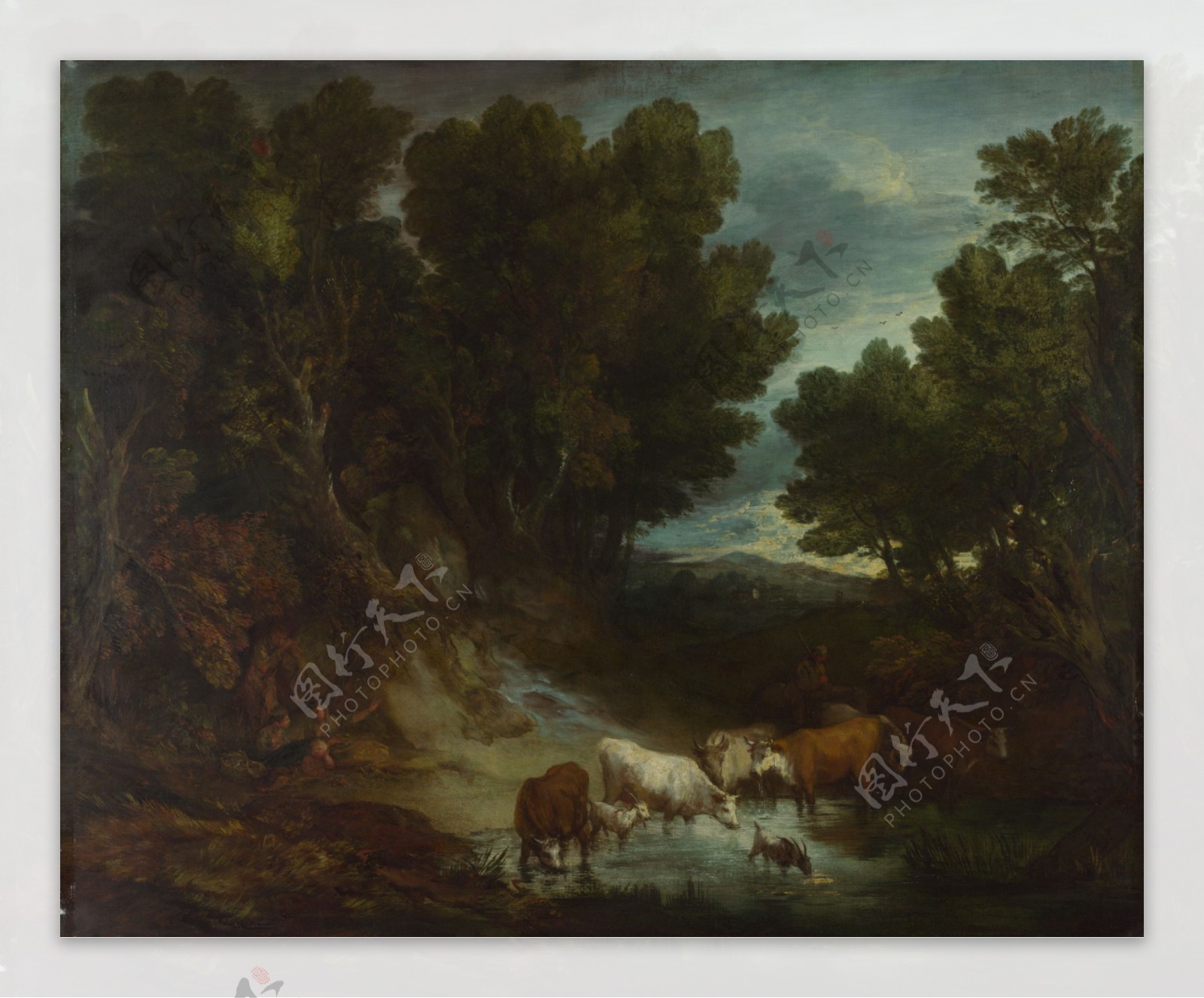 牛群与树木风景油画图片
