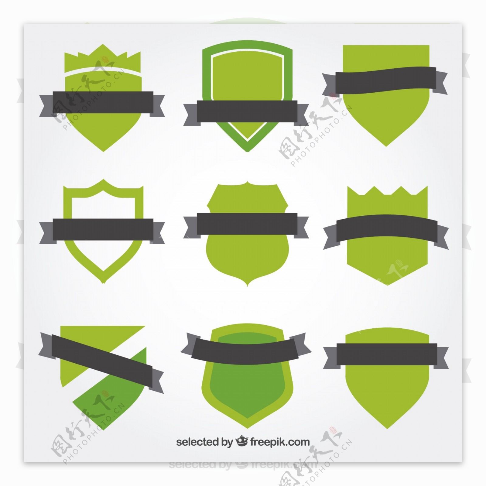 9款绿色丝带徽章矢量素材