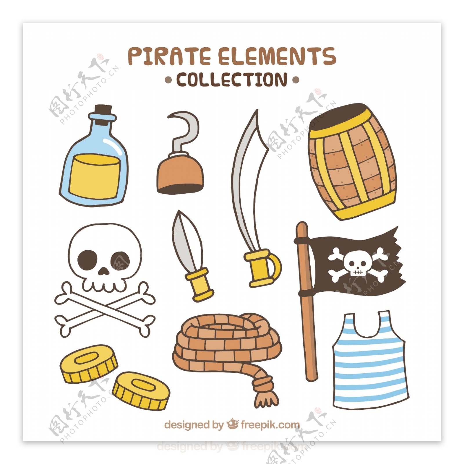 手绘风格海盗元素图标