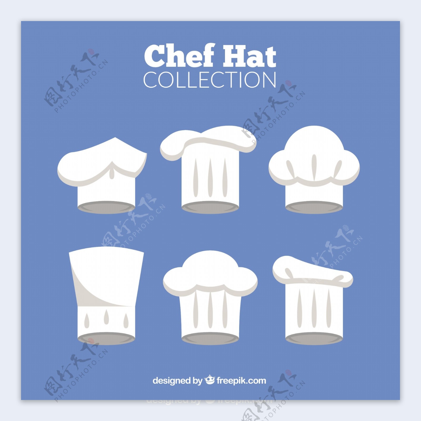各种扁平风格厨师帽子图标