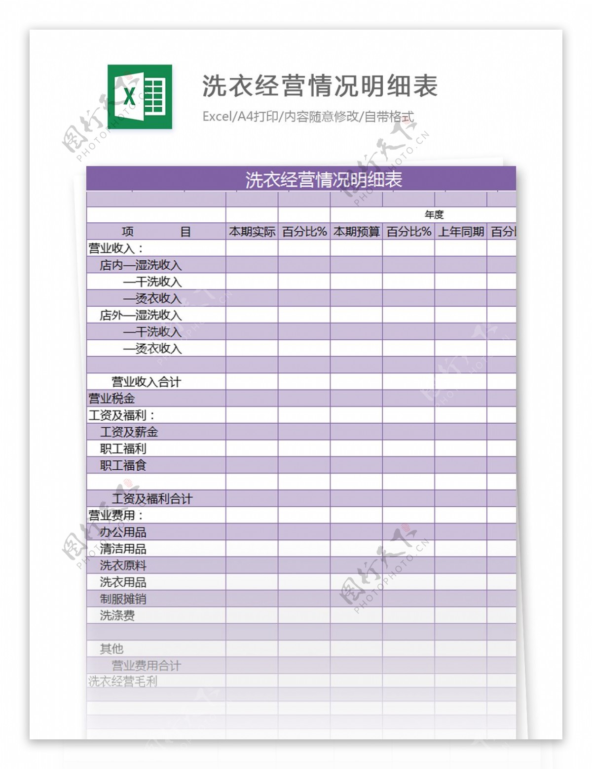 洗衣经营情况明细表excel模板