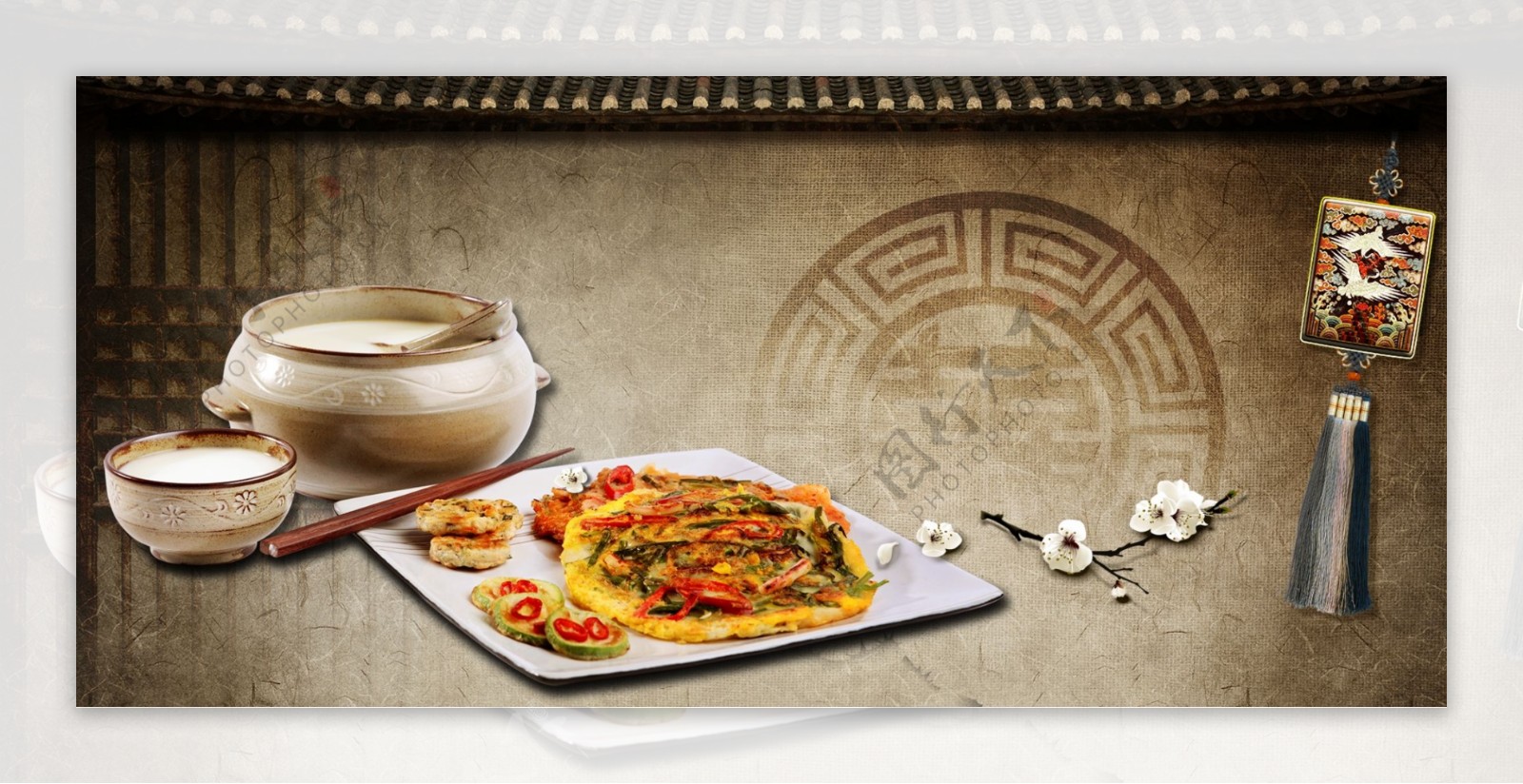 美食饮食高档中国风棉麻纹理花纹