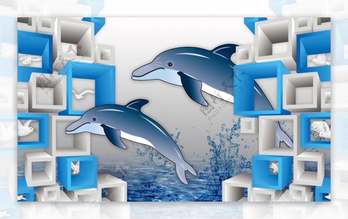 3D立体海豚背景墙