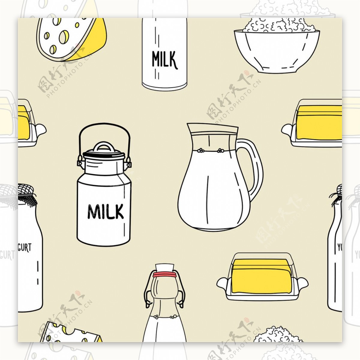 卡通牛奶无缝背景图片
