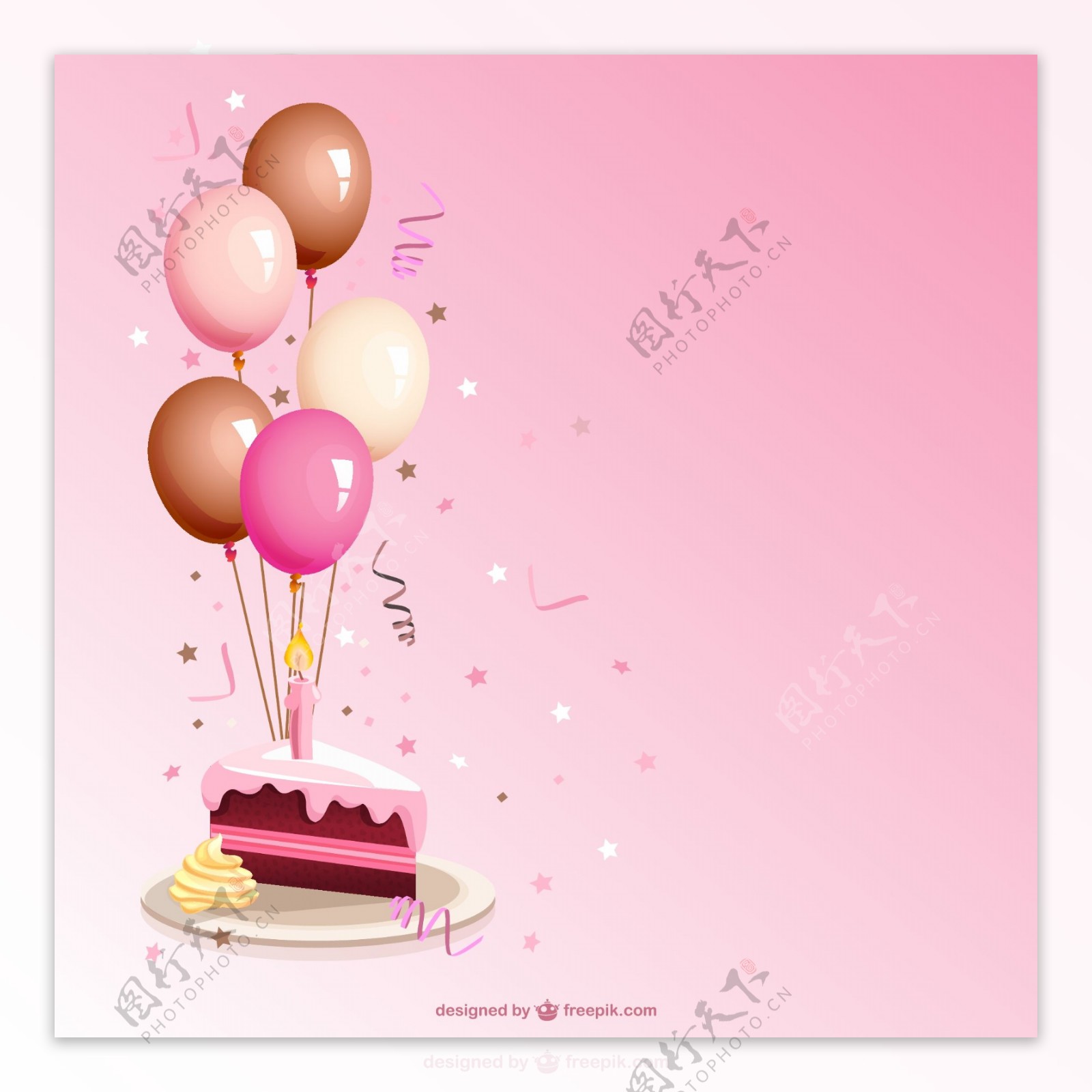 彩色气球与生日蛋糕