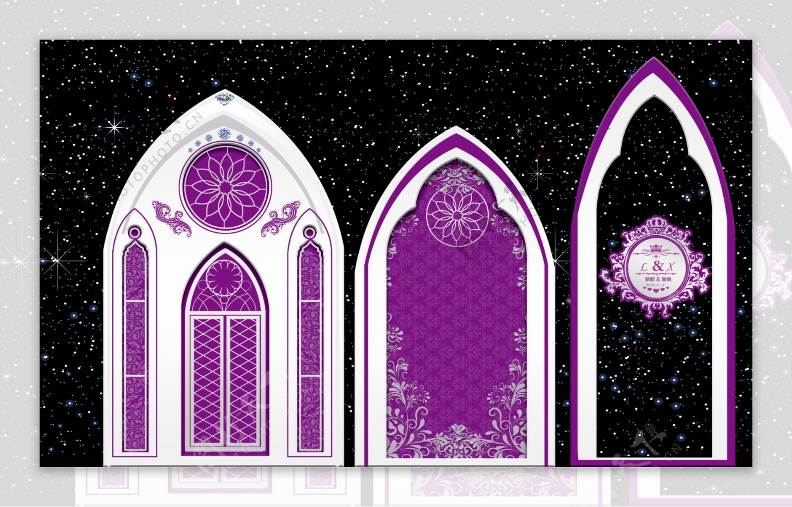 紫色教堂婚礼背景设计