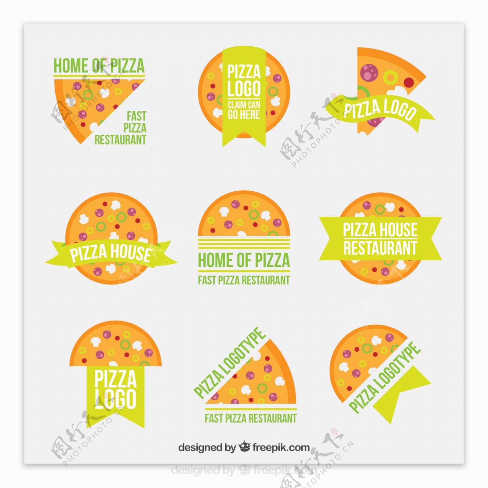 9款橙色披萨标签矢量