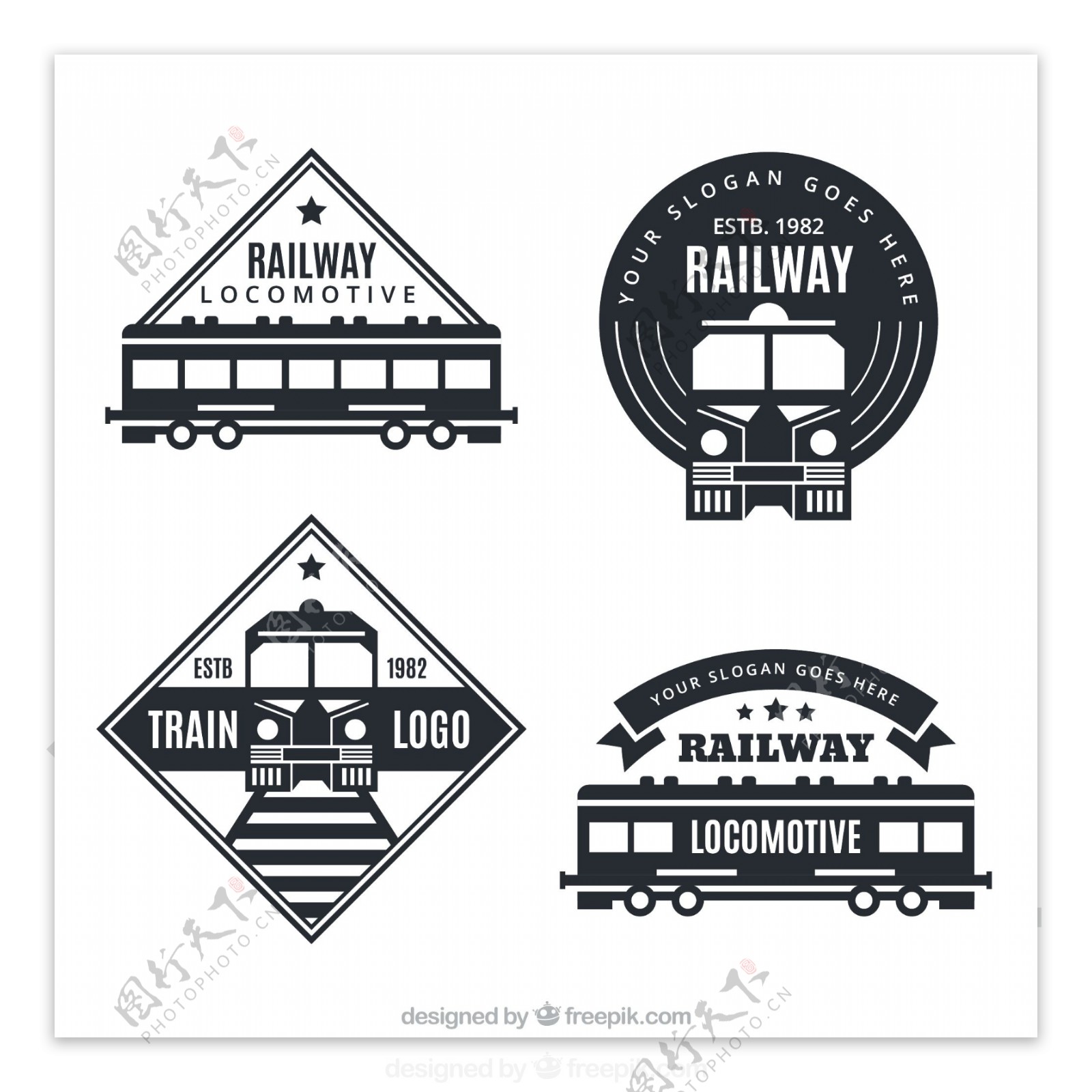 各种复古风格火车标志logo
