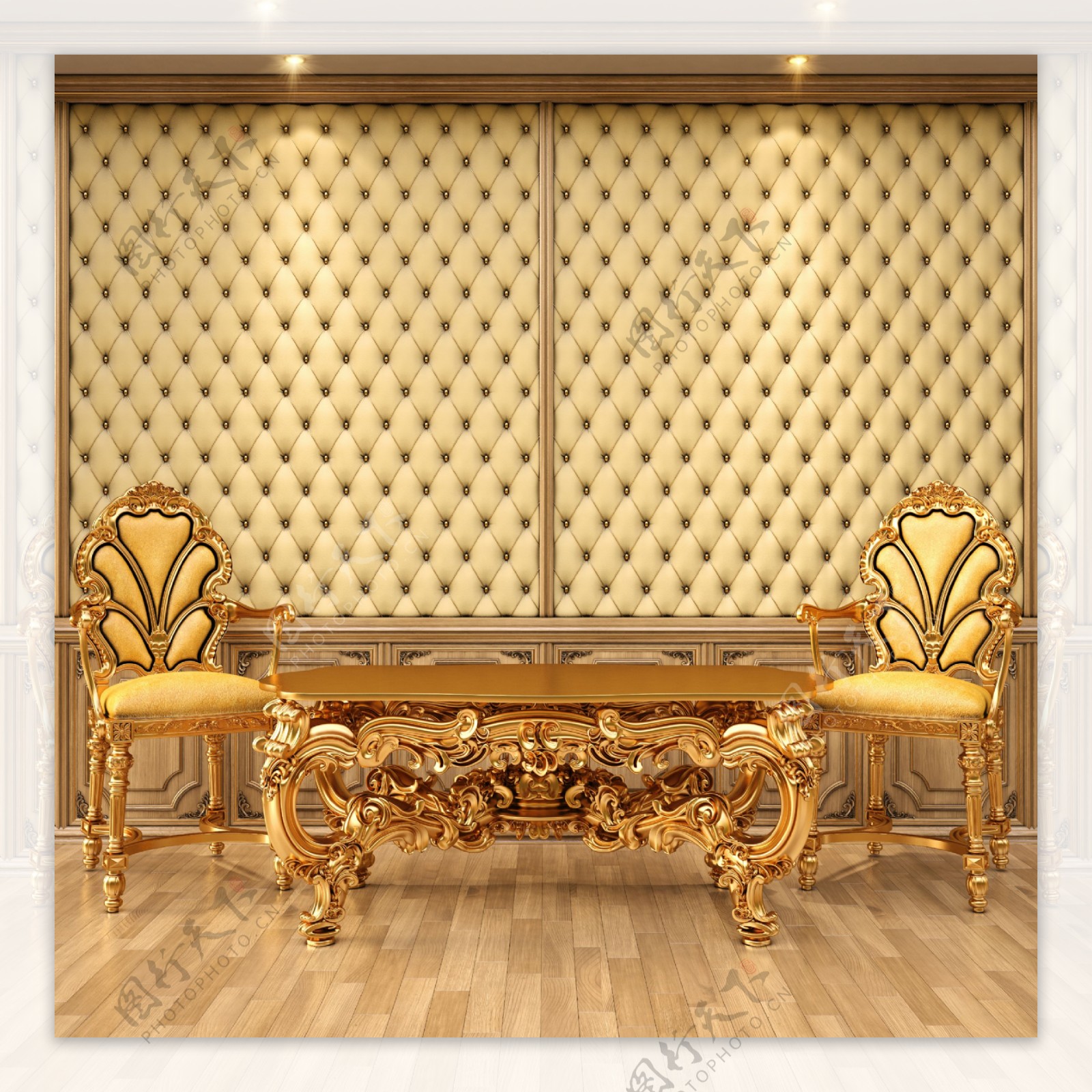 金色椅子桌子图片