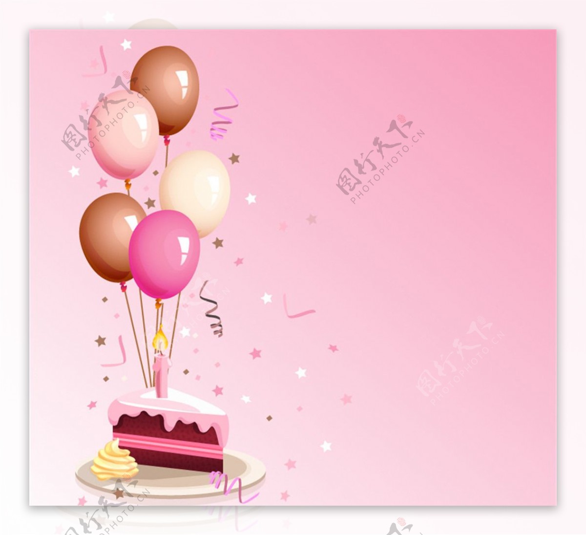 彩色气球与生日蛋糕矢量素材
