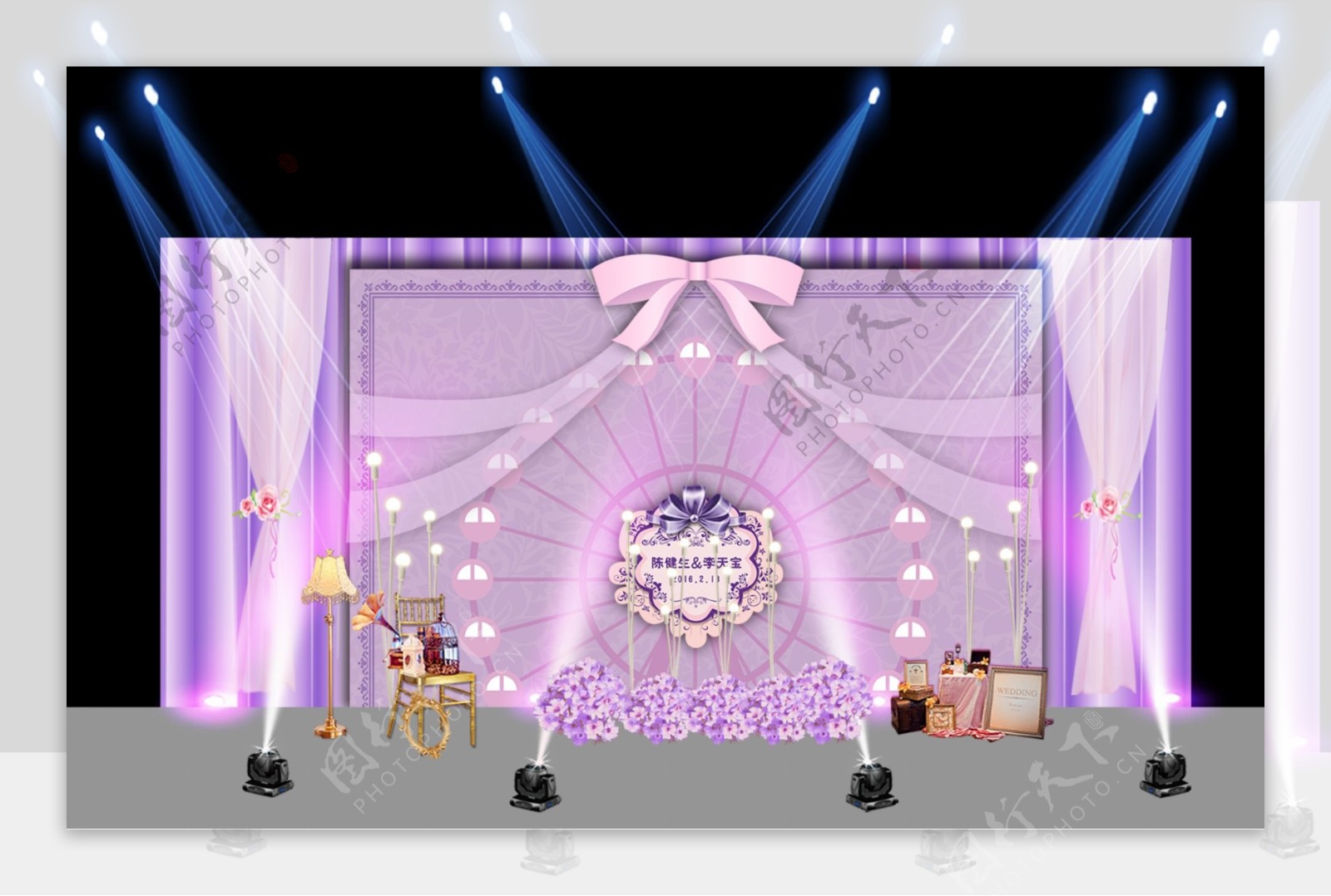 粉紫摩天轮公主风留影区婚礼背景图