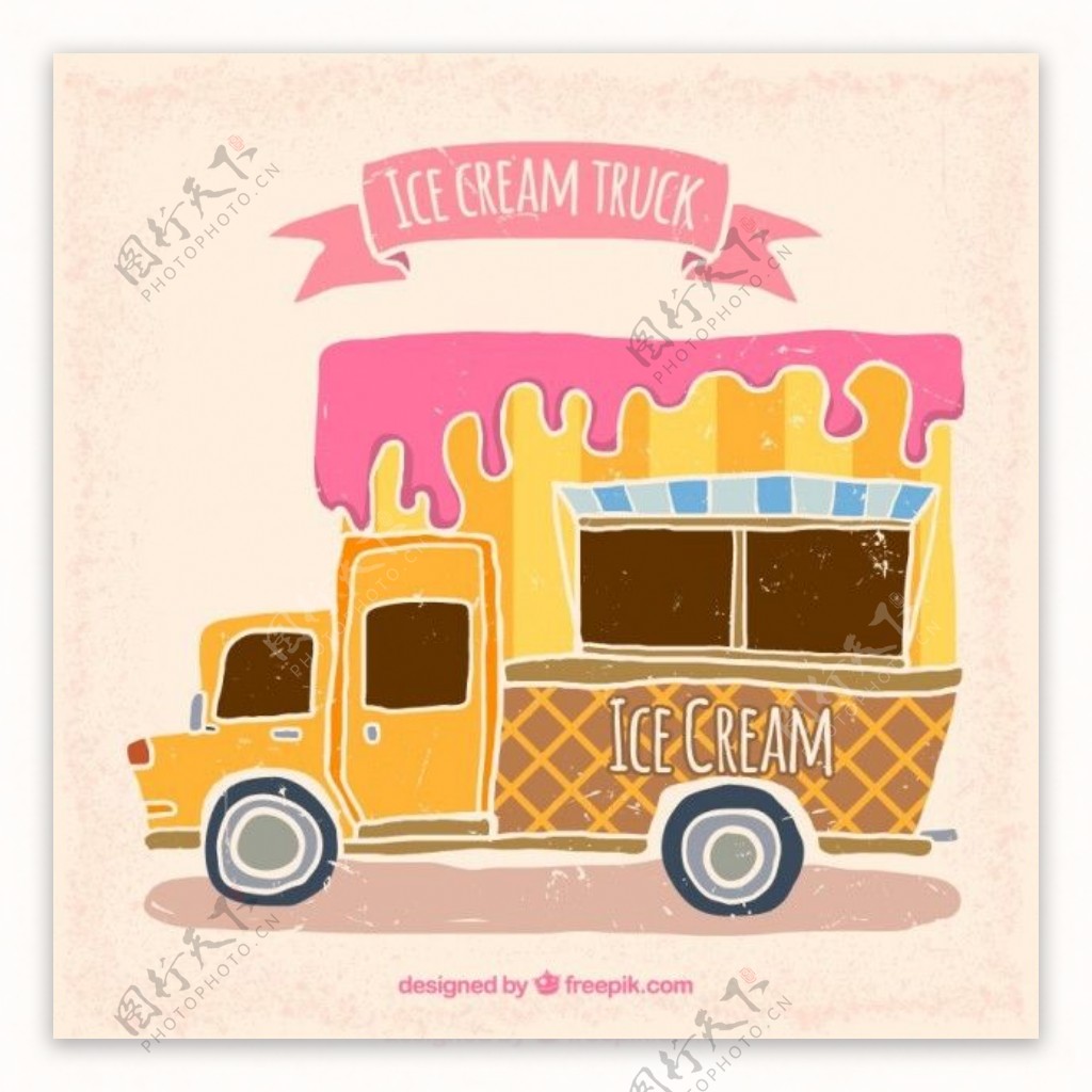 手拉可爱的冰淇淋车
