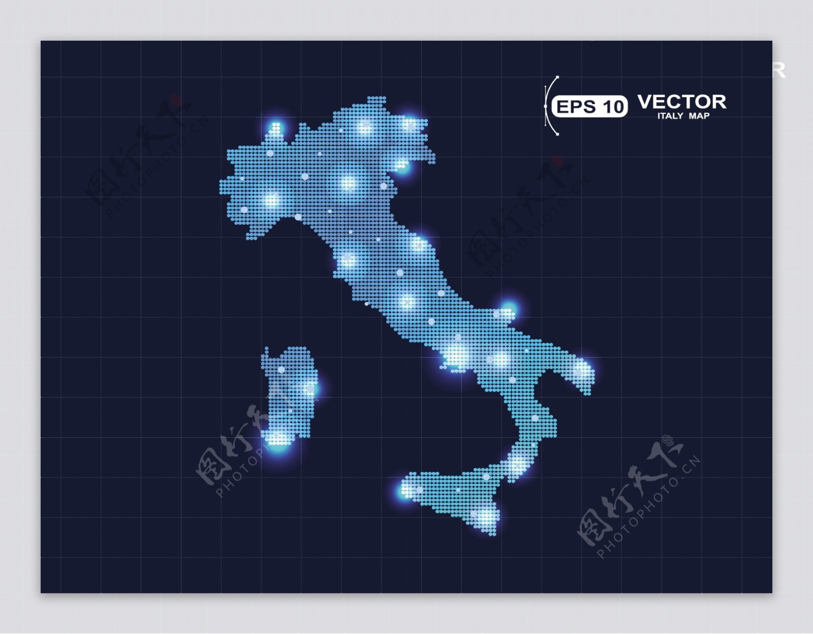 蓝色意大利地图