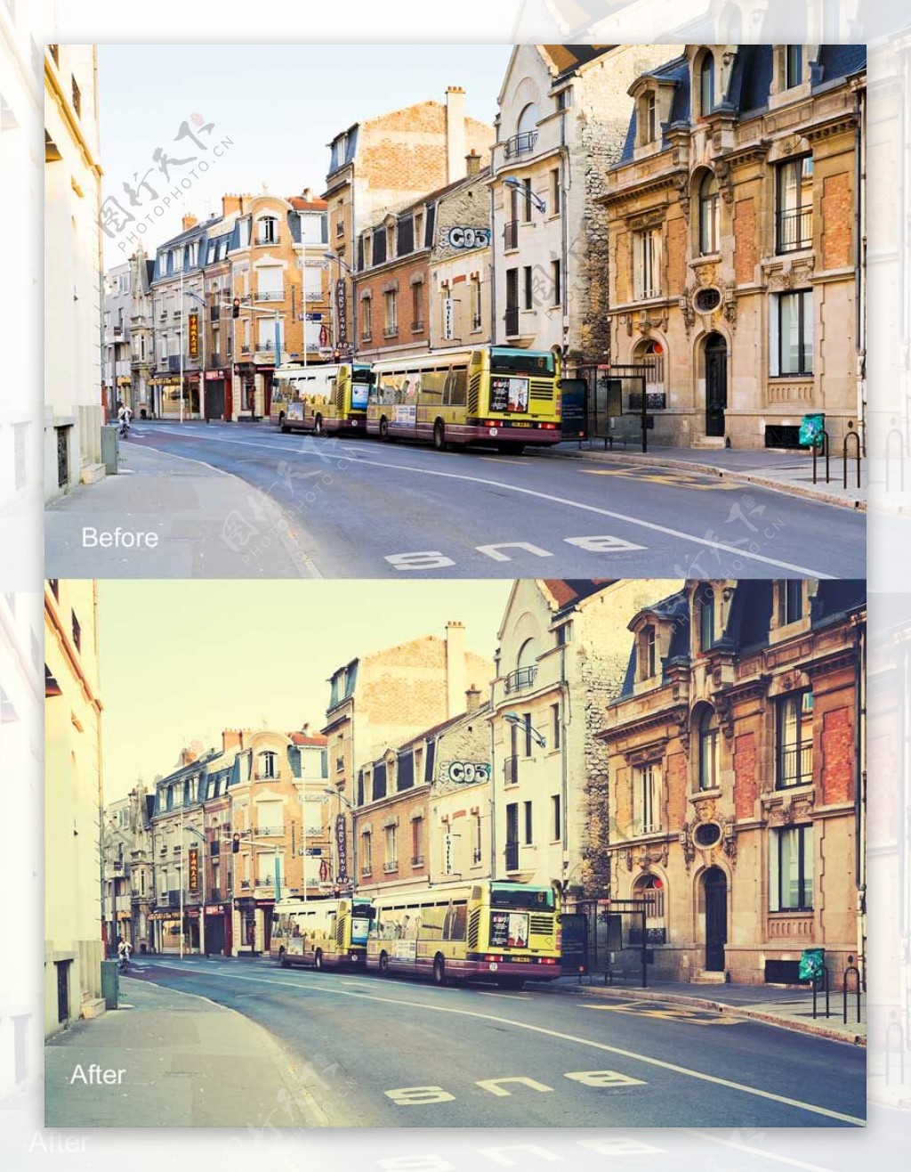 街道照片复古泛黄效果调色动作
