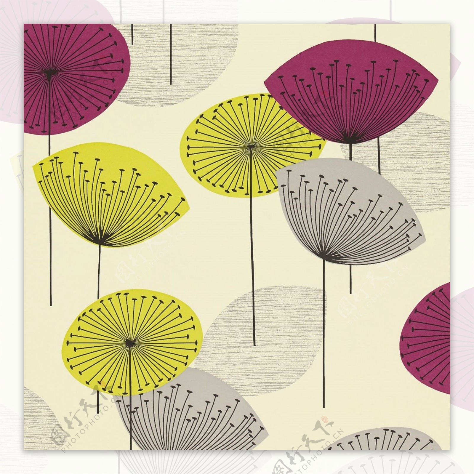 淡黄背景彩色莲蓬伞图案壁纸素材