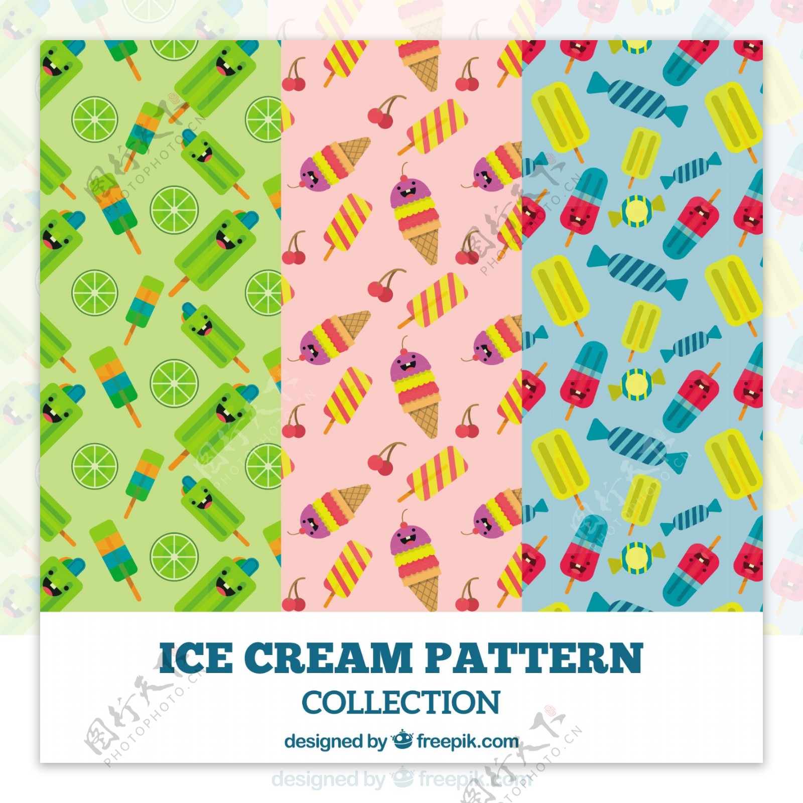 漂亮的彩色冰淇淋雪糕图案背景